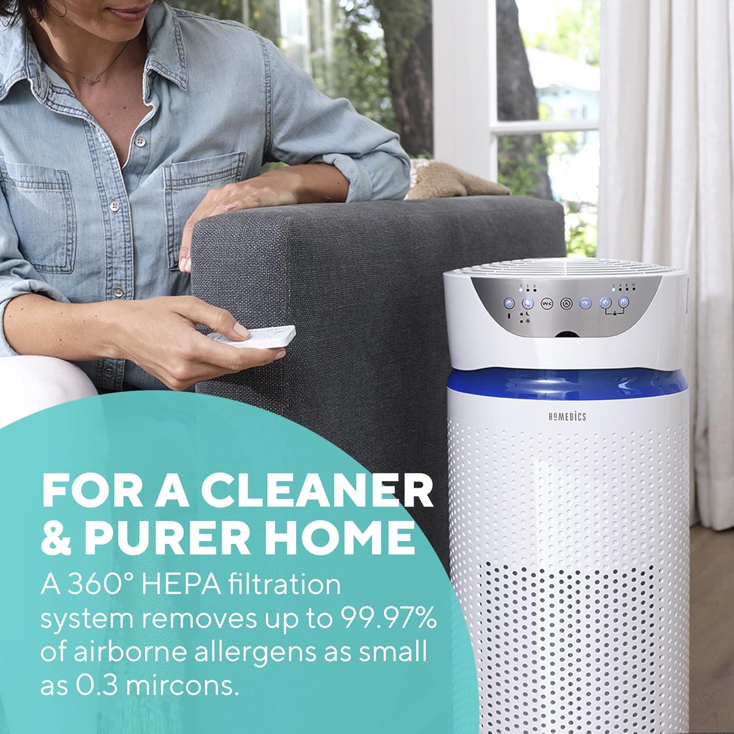 image:imageHoMedics Purificateur dAir Filtres HEPA et Charbon Compact Assainisseur dair Portable pour purifier lair de la maison des odeurs et des bactries Mode Nuit silencieux Option Aromathrapie5 en 1 Deluxe
