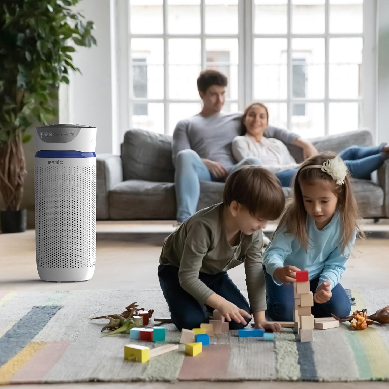 image:imageHoMedics Purificateur dAir Filtres HEPA et Charbon Compact Assainisseur dair Portable pour purifier lair de la maison des odeurs et des bactries Mode Nuit silencieux Option AromathrapieGrand