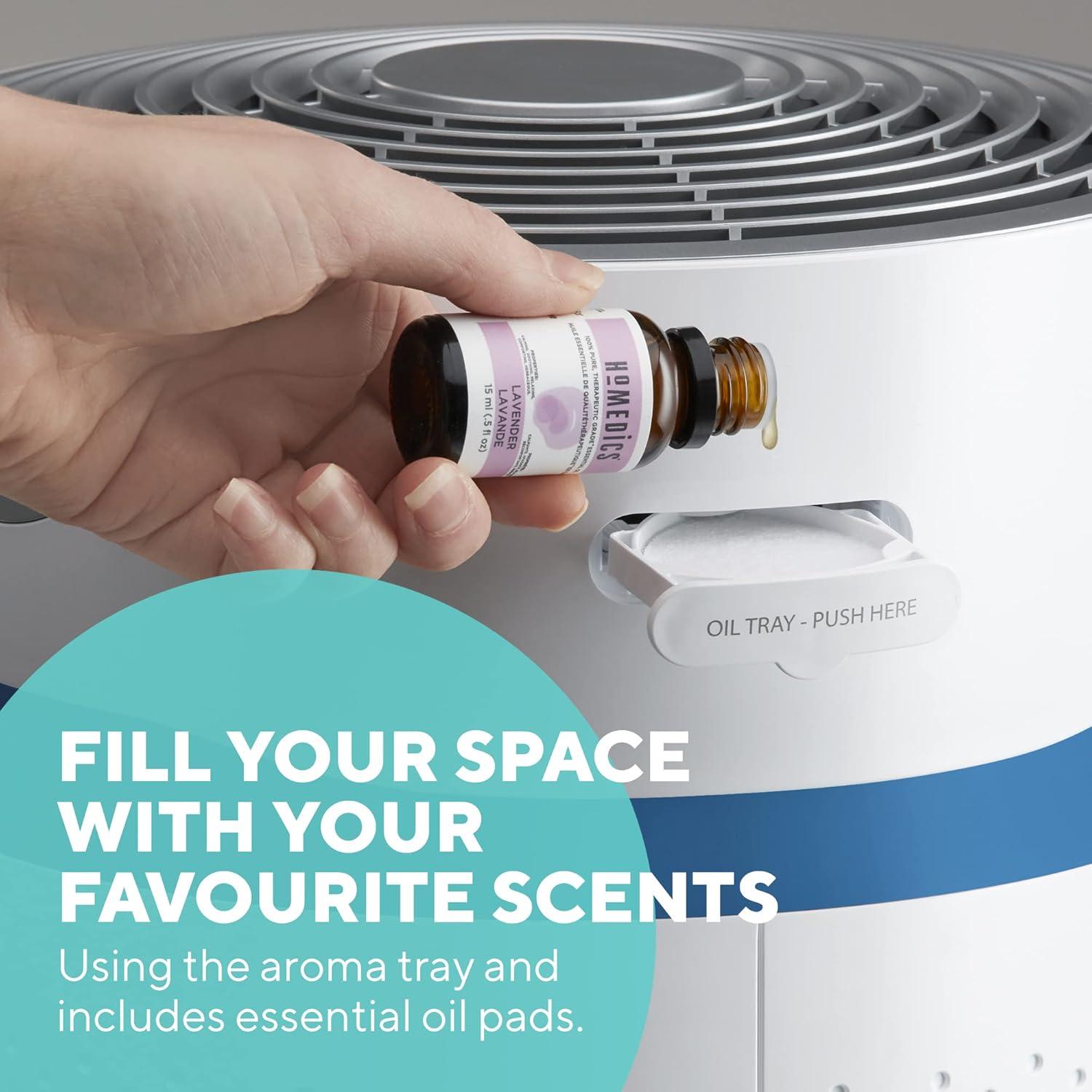 image:imageHoMedics Purificateur dAir Filtres HEPA et Charbon Compact Assainisseur dair Portable pour purifier lair de la maison des odeurs et des bactries Mode Nuit silencieux Option Aromathrapie5 en 1 Deluxe