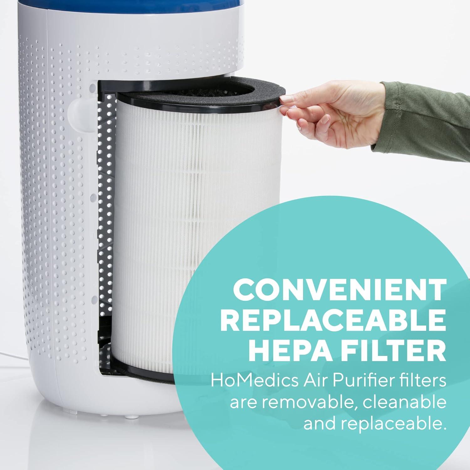 image:imageHoMedics Purificateur dAir Filtres HEPA et Charbon Compact Assainisseur dair Portable pour purifier lair de la maison des odeurs et des bactries Mode Nuit silencieux Option Aromathrapie5 en 1 Deluxe