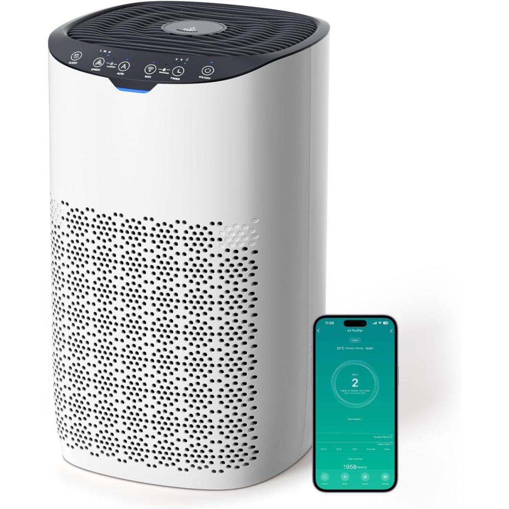 image:imageAROEVE Purificateur dAir pour Maison Jusqu 120 m CADR 300 mh Mode Auto Indicateur Qualit Air limine Pollen Poussire et Poils dAnimauxBlanc