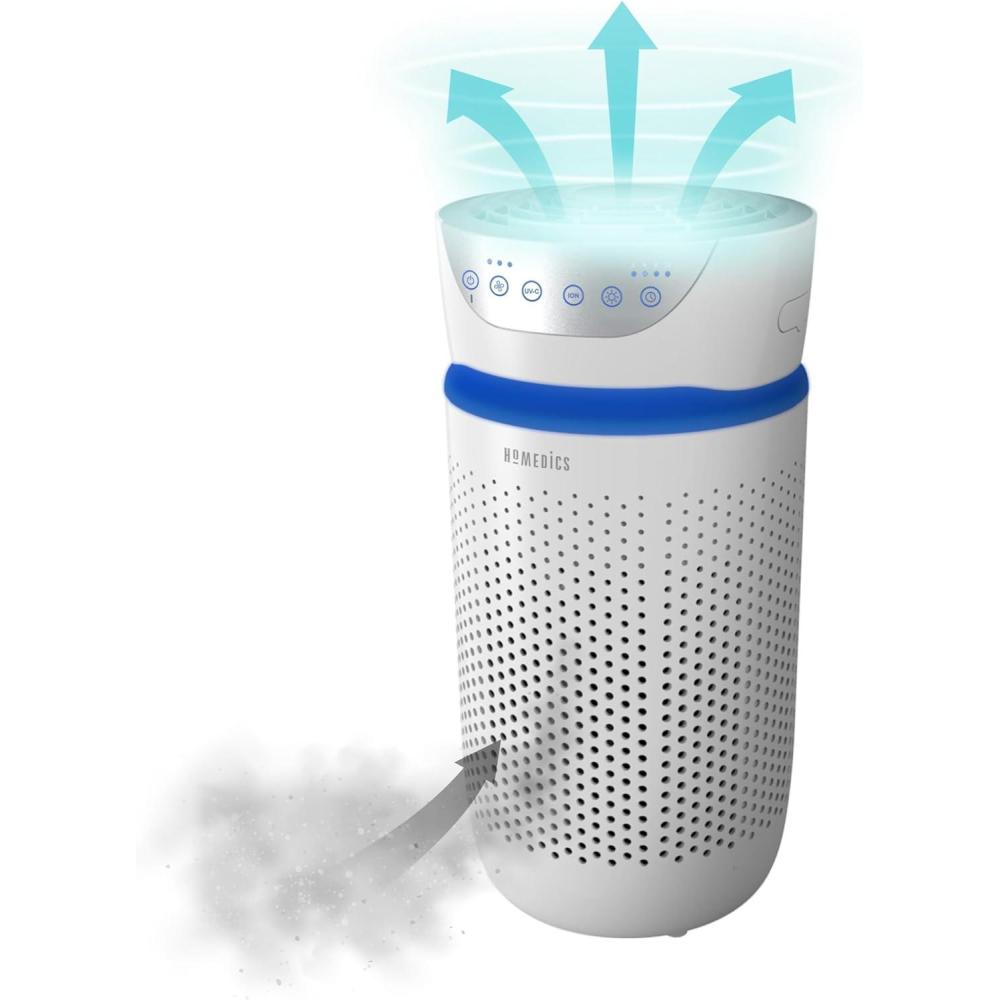 image:imageHoMedics Purificateur dAir Filtres HEPA et Charbon Compact Assainisseur dair Portable pour purifier lair de la maison des odeurs et des bactries Mode Nuit silencieux Option AromathrapiePetit