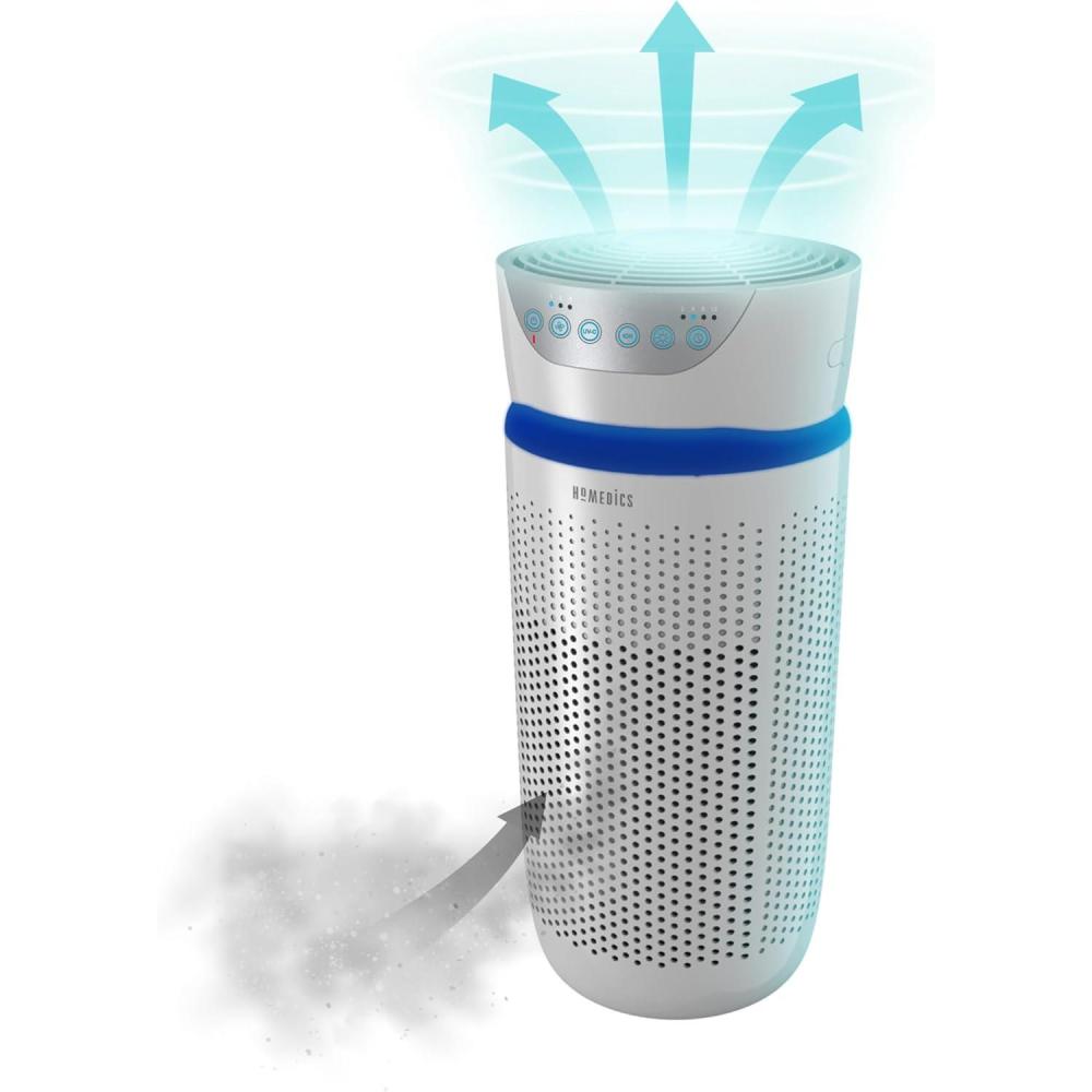image:imageHoMedics Purificateur dAir Filtres HEPA et Charbon Compact Assainisseur dair Portable pour purifier lair de la maison des odeurs et des bactries Mode Nuit silencieux Option AromathrapieMoyen