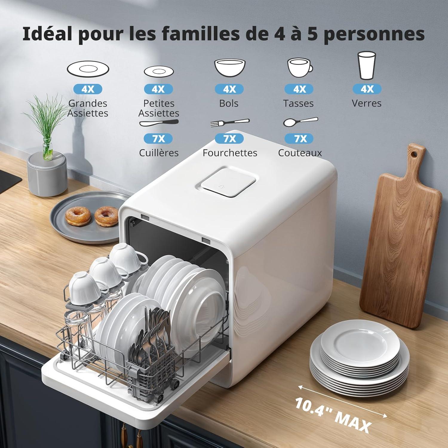 image:imageAIRMSEN Mini Lavevaisselle de Table avec 72 Programmes Design Ultratroit amp Profond 37 50cm 4 couverts Dmarrage Diffr 124H Double Jet 360 Rservoir dEau de 5L Blanc BlancBlanc