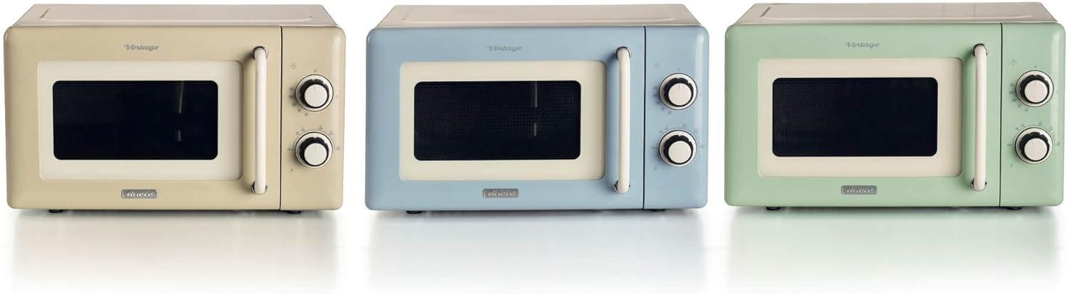 image:imageAriete Microondes mcaniques vintage 800 W 20 L 5 niveaux de puissance minuterie de 30 minutes signal de fin de cuisson idal pour chauffage cuisson et dconglation vertCrme