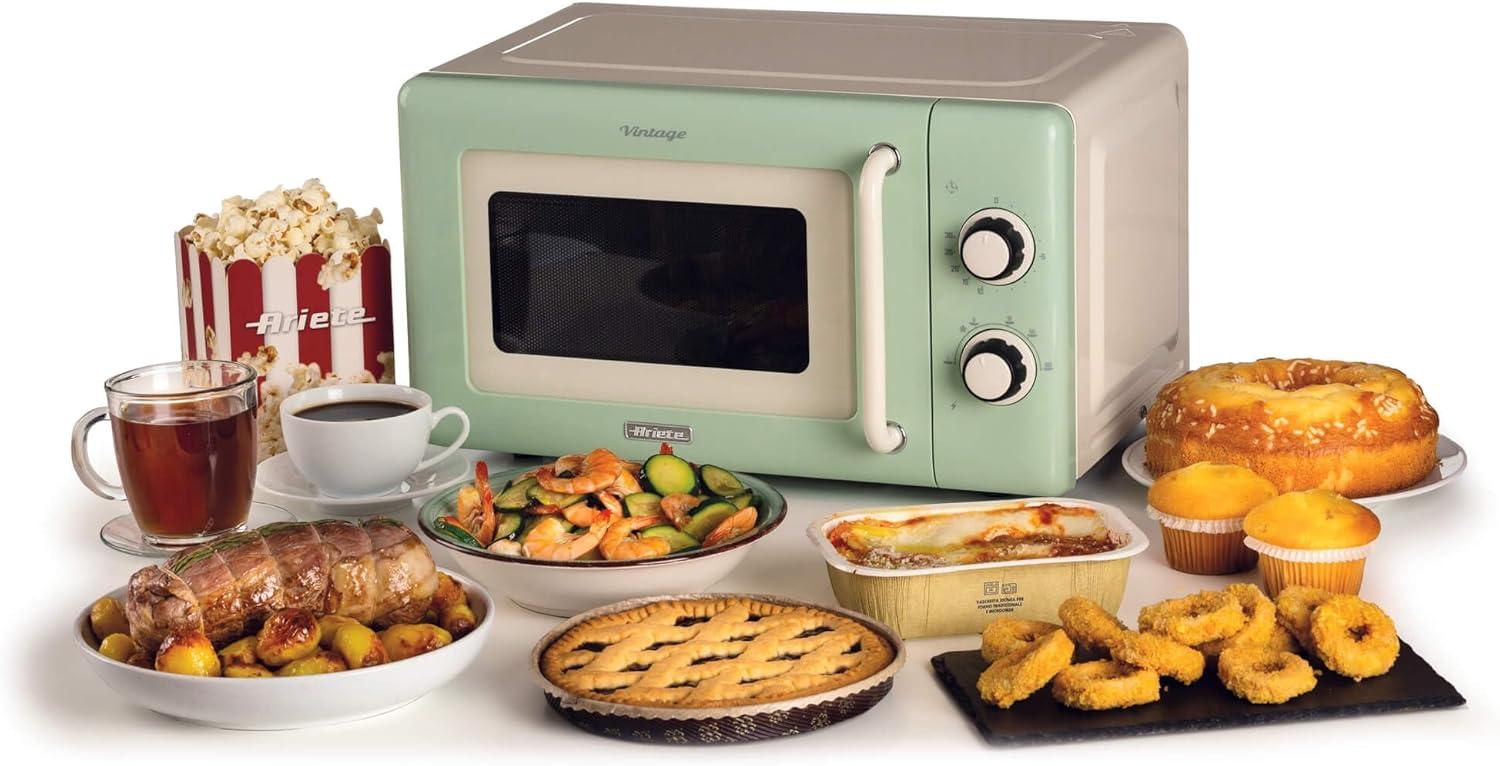 image:imageAriete Microondes mcaniques vintage 800 W 20 L 5 niveaux de puissance minuterie de 30 minutes signal de fin de cuisson idal pour chauffage cuisson et dconglation vertVert
