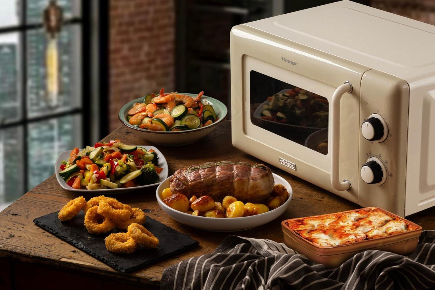 image:imageAriete Microondes mcaniques vintage 800 W 20 L 5 niveaux de puissance minuterie de 30 minutes signal de fin de cuisson idal pour chauffage cuisson et dconglation vertCrme