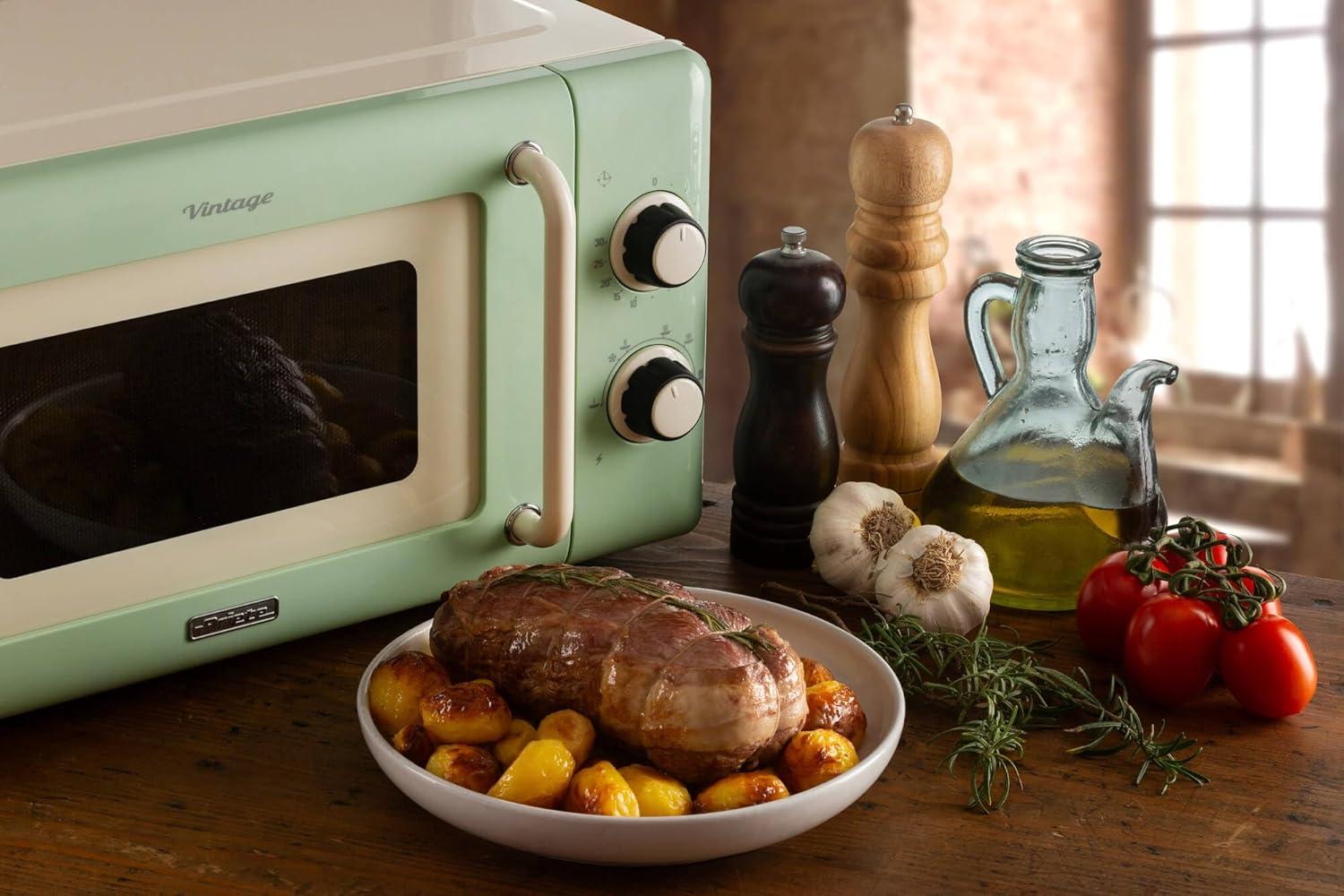image:imageAriete Microondes mcaniques vintage 800 W 20 L 5 niveaux de puissance minuterie de 30 minutes signal de fin de cuisson idal pour chauffage cuisson et dconglation vertVert