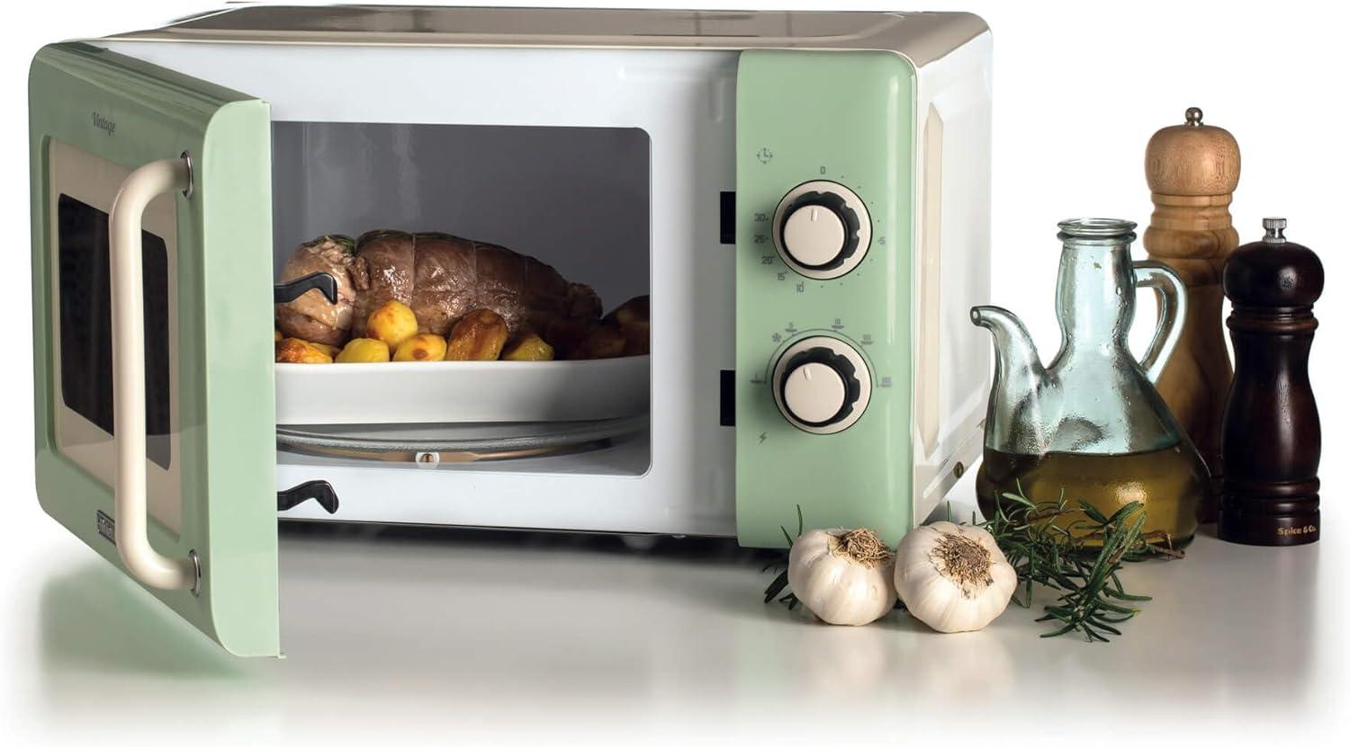 image:imageAriete Microondes mcaniques vintage 800 W 20 L 5 niveaux de puissance minuterie de 30 minutes signal de fin de cuisson idal pour chauffage cuisson et dconglation vertVert