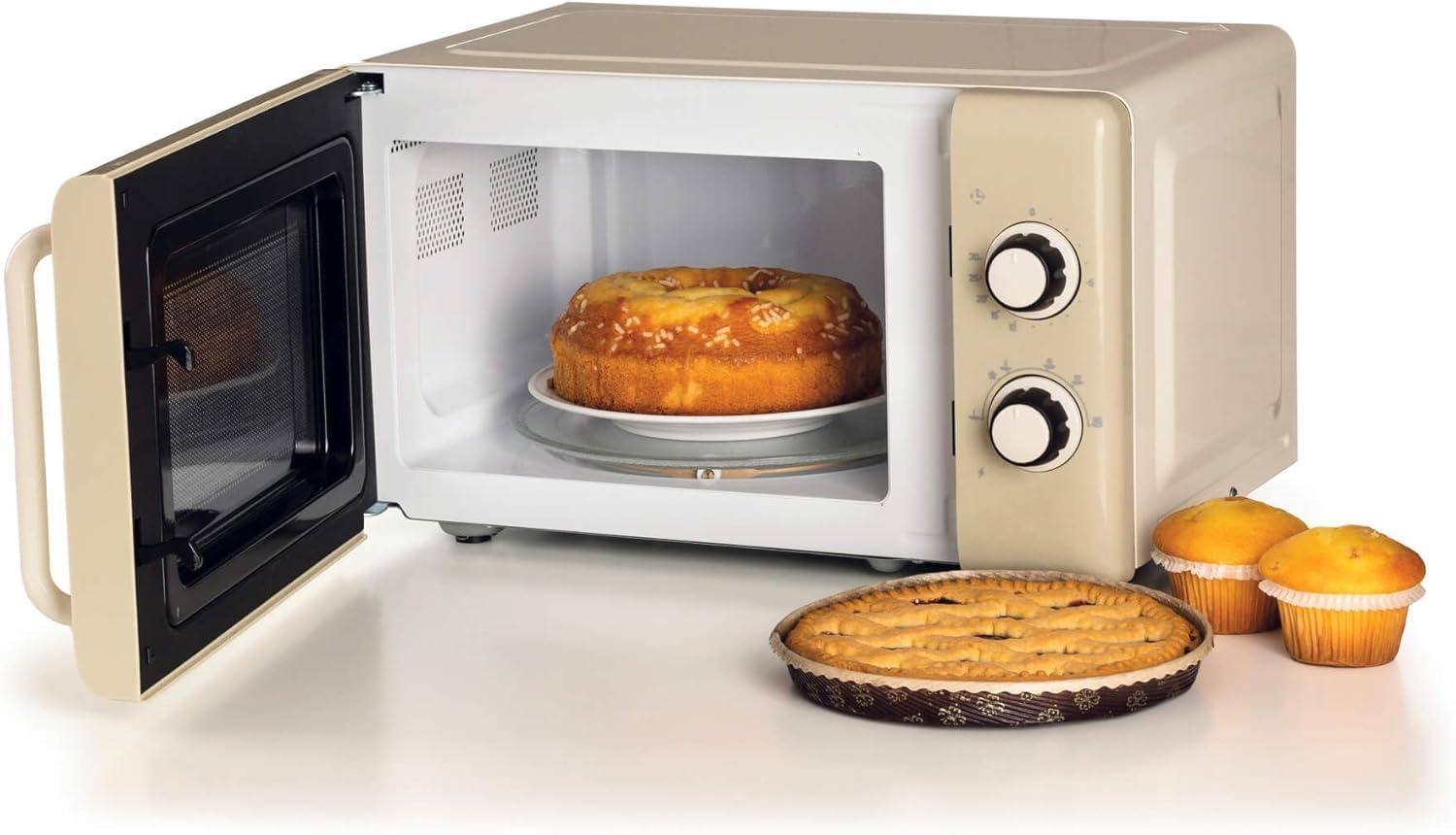 image:imageAriete Microondes mcaniques vintage 800 W 20 L 5 niveaux de puissance minuterie de 30 minutes signal de fin de cuisson idal pour chauffage cuisson et dconglation vertCrme