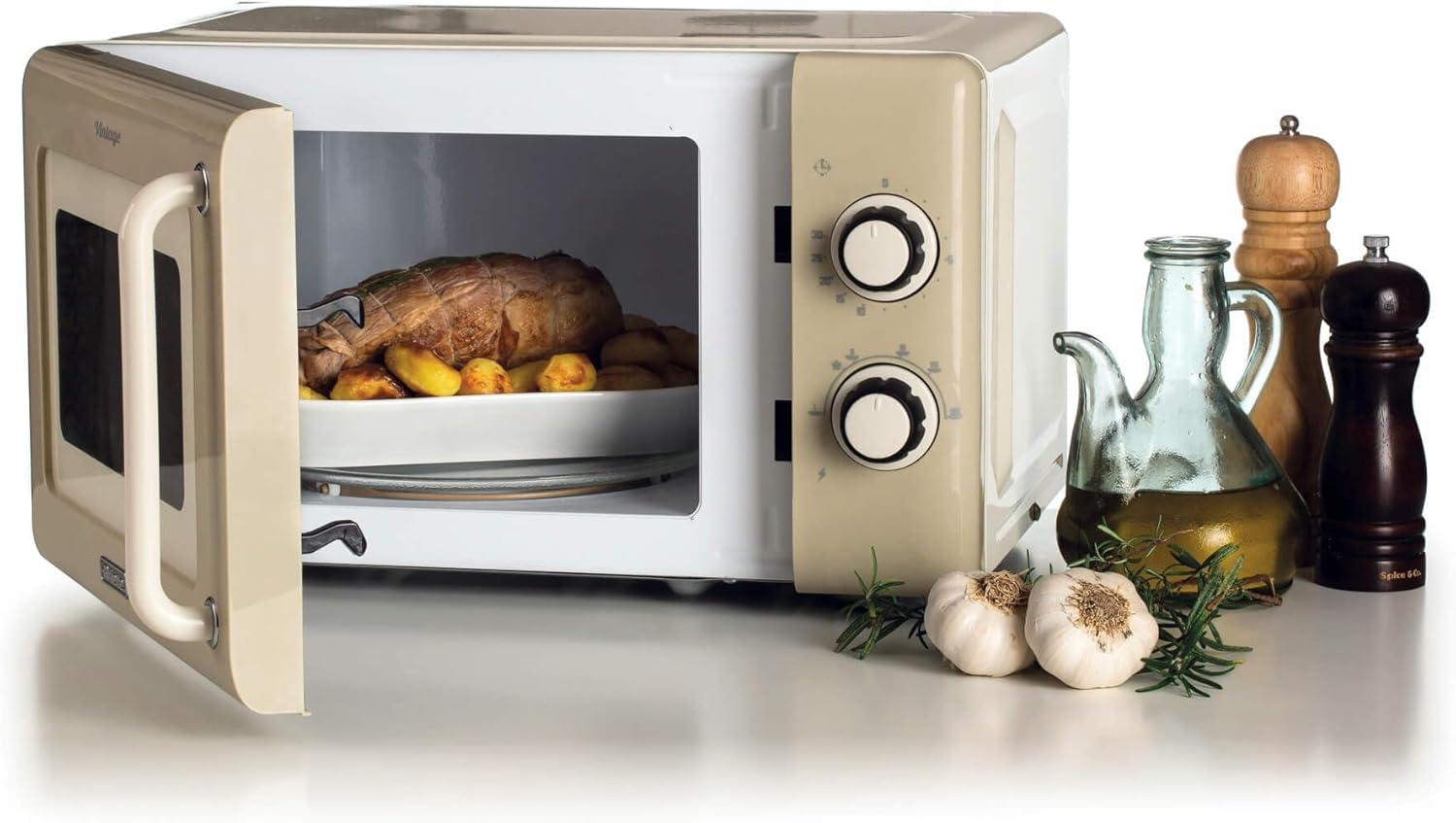 image:imageAriete Microondes mcaniques vintage 800 W 20 L 5 niveaux de puissance minuterie de 30 minutes signal de fin de cuisson idal pour chauffage cuisson et dconglation vertCrme