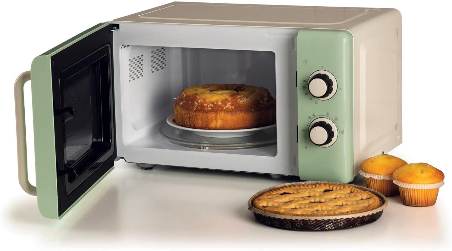 image:imageAriete Microondes mcaniques vintage 800 W 20 L 5 niveaux de puissance minuterie de 30 minutes signal de fin de cuisson idal pour chauffage cuisson et dconglation vertVert