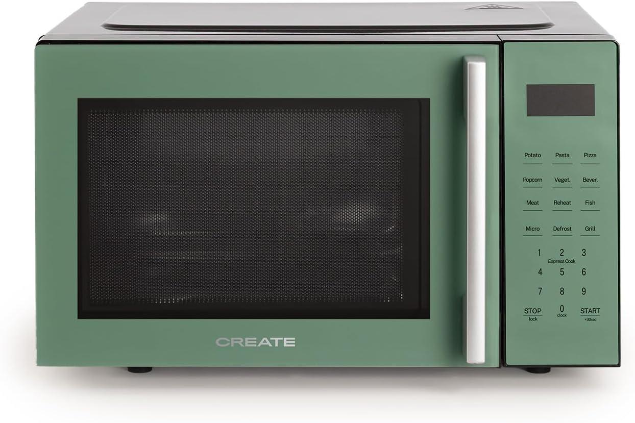image:imageCREATEMICROWAVE STUDIOMicroondes avec fonction grill et four blanc cassCapacit 23L plateau 285 mm 10 niveaux de puissance 8 programmes automatiques 3 modes grill cran LED 1000WVert Sauge
