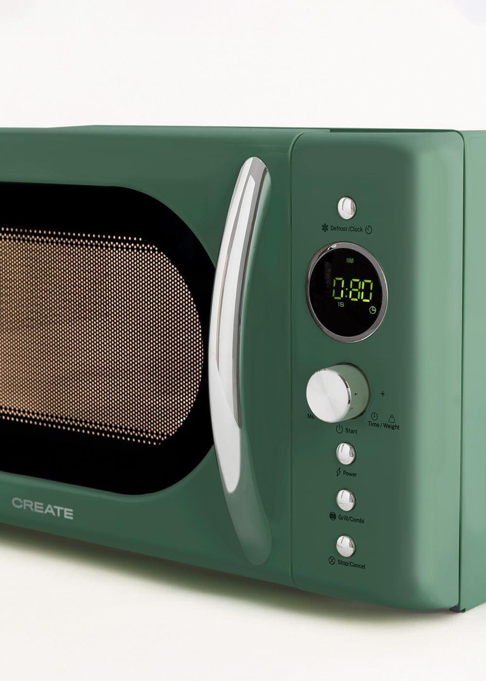 image:imageCREATEMICROWAVE STUDIOMicroondes avec fonction grill et four blanc cassCapacit 23L plateau 285 mm 10 niveaux de puissance 8 programmes automatiques 3 modes grill cran LED 1000WVert Sauge