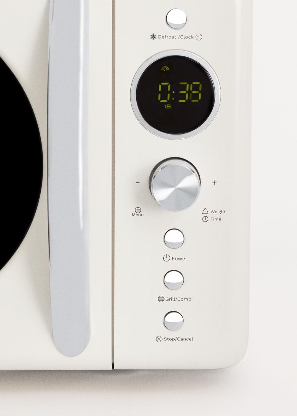 image:imageCREATEMICROWAVE STUDIOMicroondes avec fonction grill et four blanc cassCapacit 23L plateau 285 mm 10 niveaux de puissance 8 programmes automatiques 3 modes grill cran LED 1000WBlanc Cass