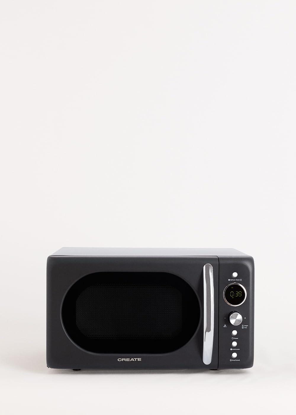 image:imageCREATEMICROWAVE STUDIOMicroondes avec fonction grill et four blanc cassCapacit 23L plateau 285 mm 10 niveaux de puissance 8 programmes automatiques 3 modes grill cran LED 1000WNoir