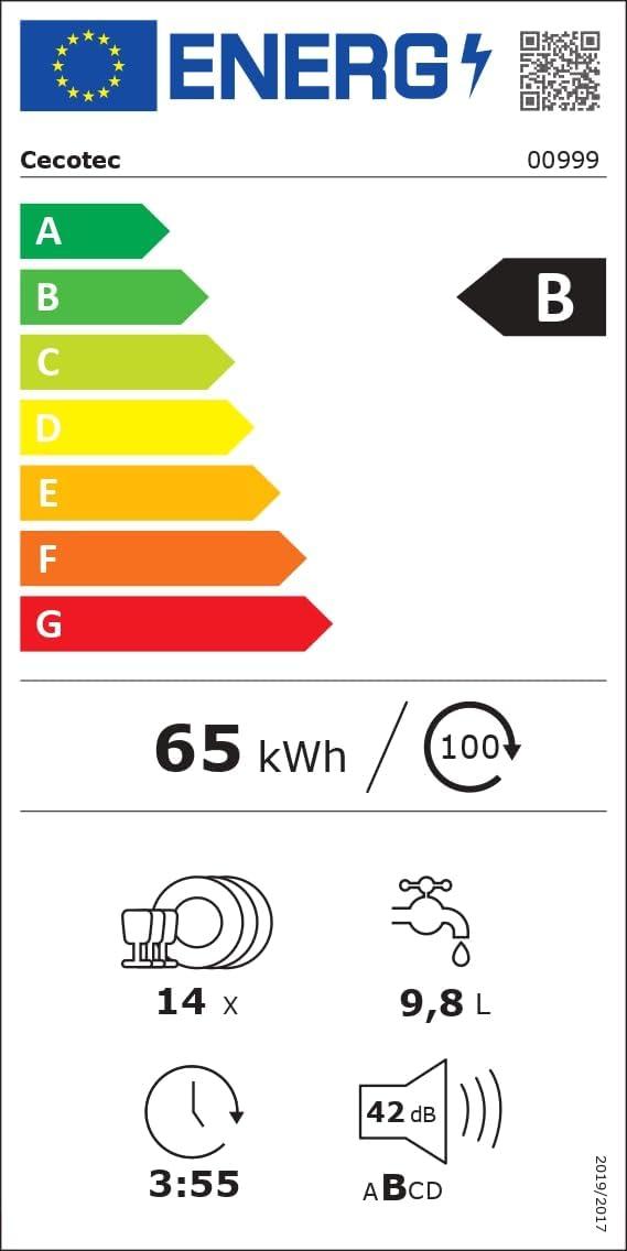 image:imageCecotec LaveVaisselle Intgr 60 cm Bolero Aguazero 6500 FullBI 15 Couverts Troisime Bac Faible Consommation dnergie 6 Programmes avec Dual Zone Wash O2 Dry Motor Inverter Plus14 Couverts 60 cm