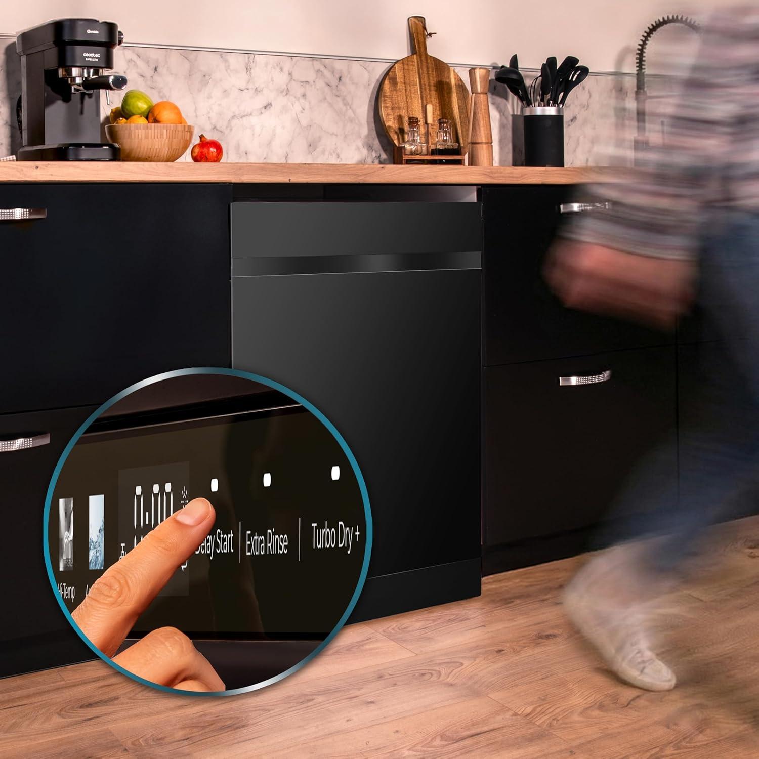 image:imageCecotec Lavevaisselle Intgrable 60cm Bolero Aguazero 6620 FullBI Black Glass C 1850W 15 Couverts 8 Programmes Moteur Inverter cran FullColor Smart Wash Turbo Dry AutoClean