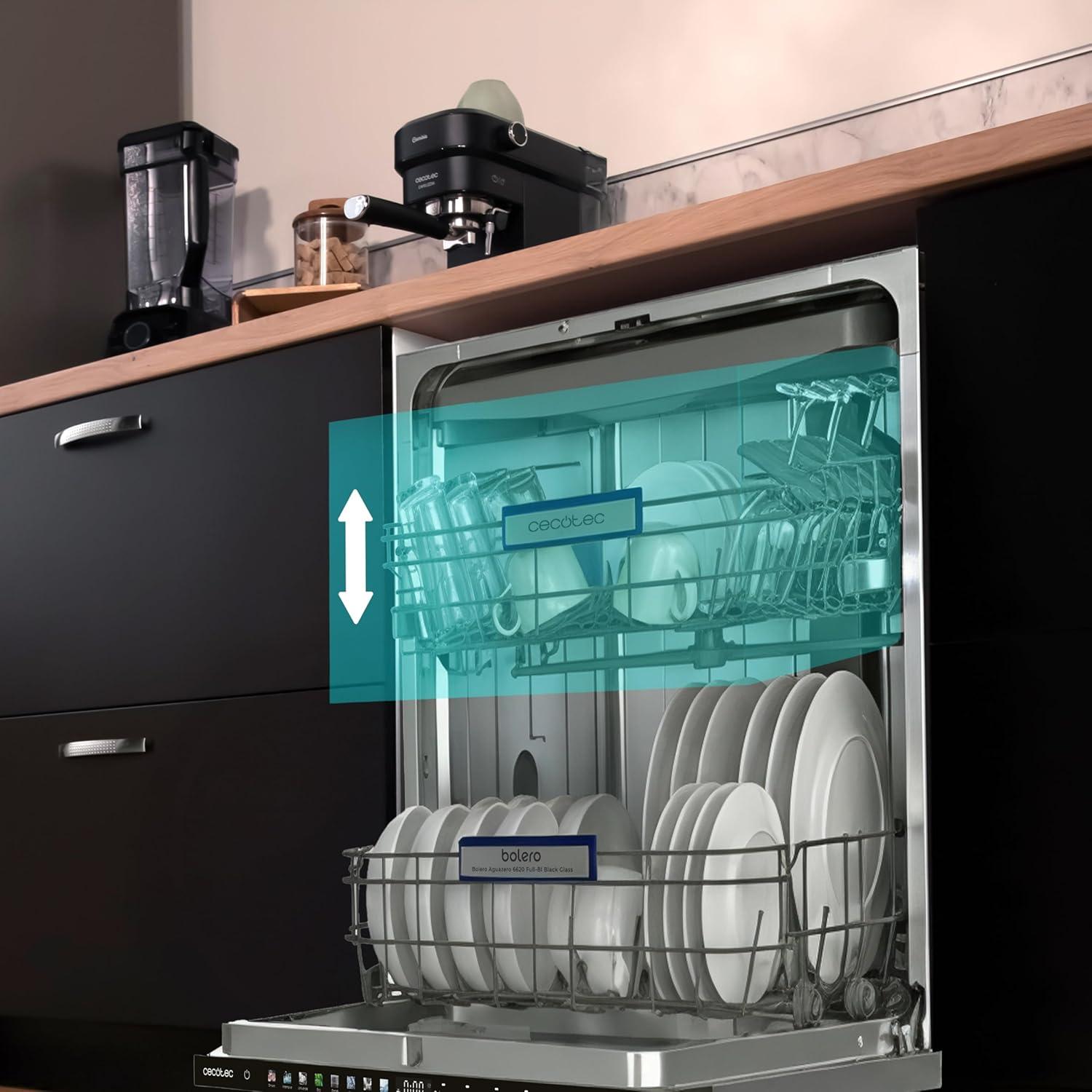 image:imageCecotec Lavevaisselle Intgrable 60cm Bolero Aguazero 6620 FullBI Black Glass C 1850W 15 Couverts 8 Programmes Moteur Inverter cran FullColor Smart Wash Turbo Dry AutoClean