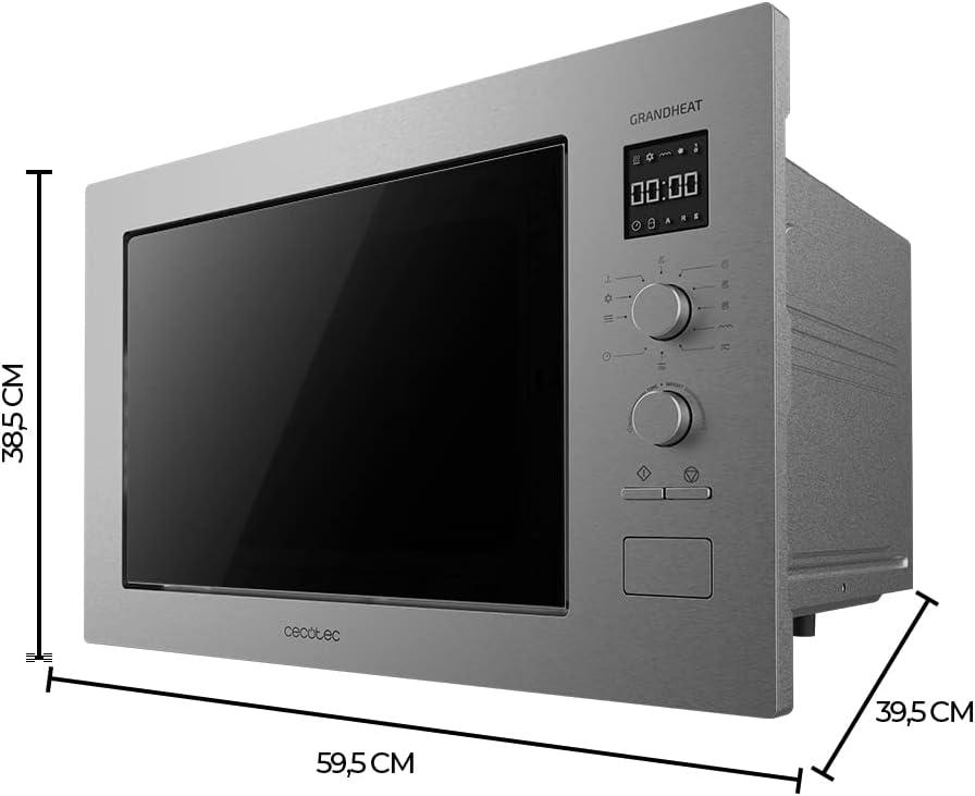 image:imageCecotec Microondes encastrable numrique 25 litres avec gril GrandHeat 2550 BuiltIn Steel 1320 W 8 fonctions minuterie revtement en acier inoxydable plateau tournant de 315 cmAcier
