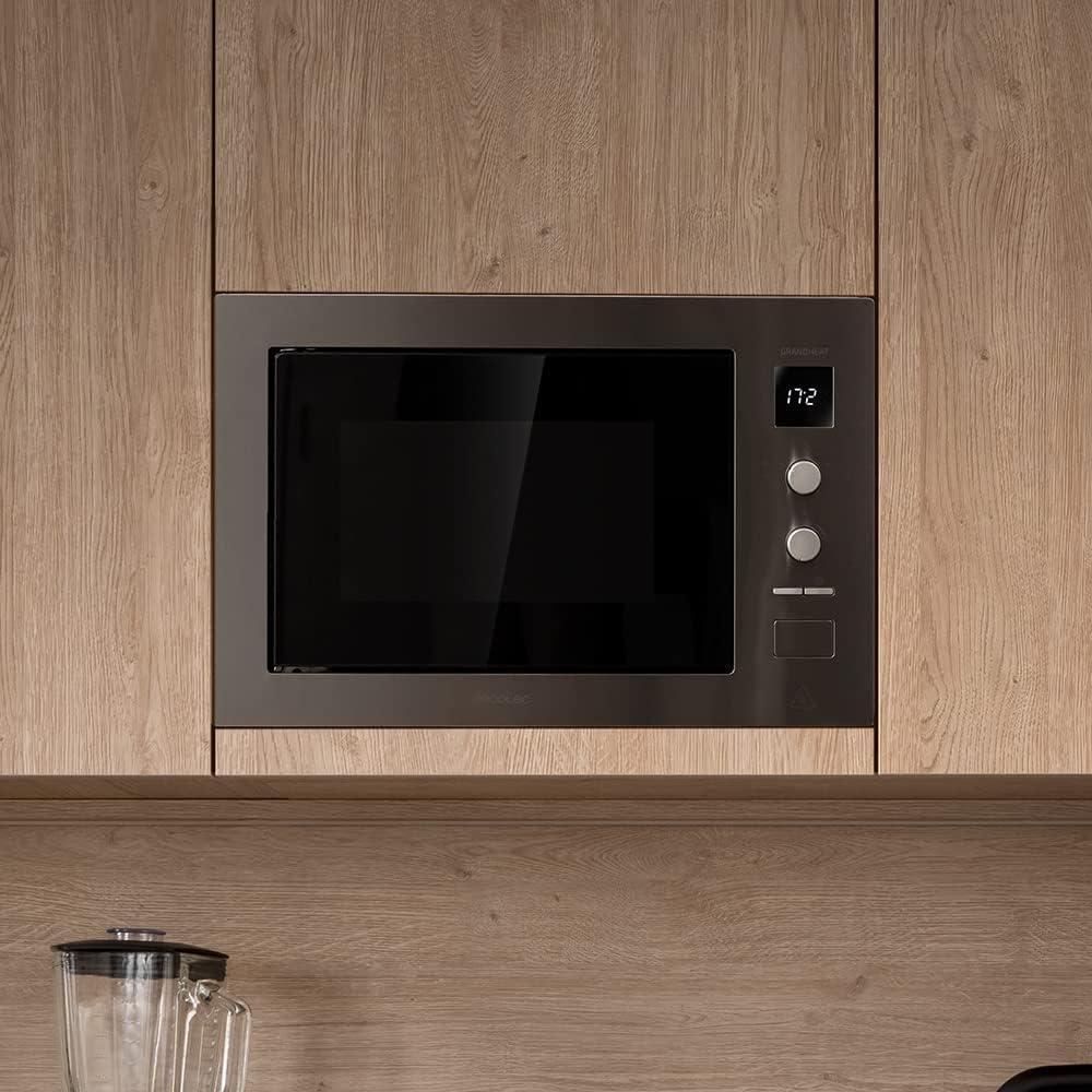 image:imageCecotec Microondes encastrable numrique 25 litres avec gril GrandHeat 2550 BuiltIn Steel 1320 W 8 fonctions minuterie revtement en acier inoxydable plateau tournant de 315 cmAcier
