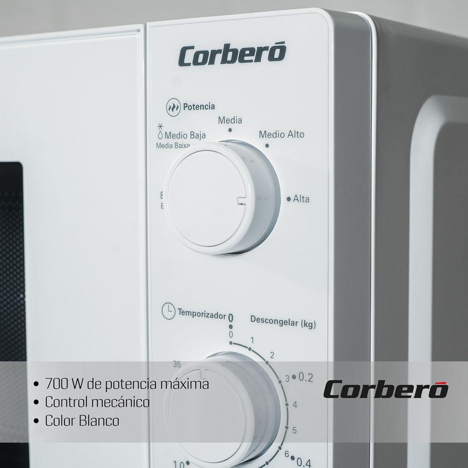 image:imageCorber CMICM4020W Microondes installation libre cap 20 litres blanc puissance 700 W dconglation 5 niveaux puissance contrle mcanique temprature 35 min plateau rotatif 255