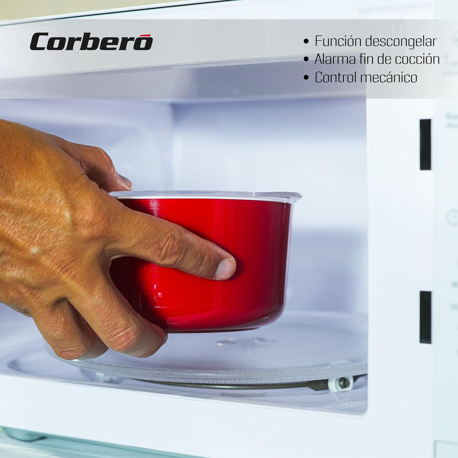 image:imageCorber CMICM4020W Microondes installation libre cap 20 litres blanc puissance 700 W dconglation 5 niveaux puissance contrle mcanique temprature 35 min plateau rotatif 255