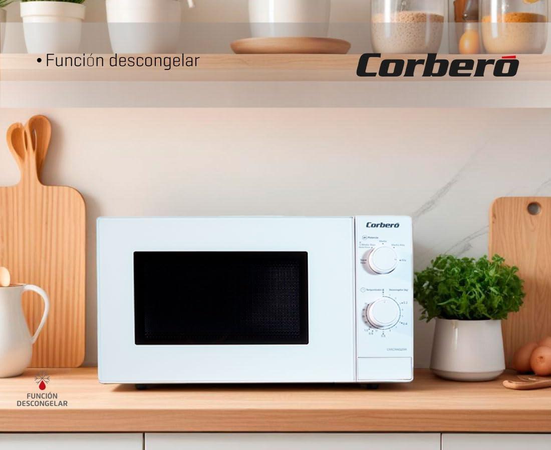image:imageCorber CMICM4020W Microondes installation libre cap 20 litres blanc puissance 700 W dconglation 5 niveaux puissance contrle mcanique temprature 35 min plateau rotatif 255
