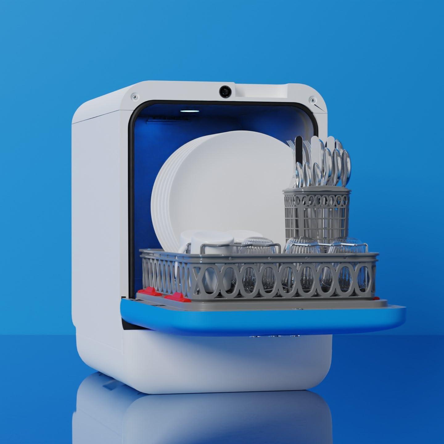 image:imageDAAN TECH Bob Lavevaisselle Compact 3 Couverts Encastrable Pose Libre Avec Rservoir Portable Schage Naturel Assiette 29 cm Origine France GarantieBlancbleu