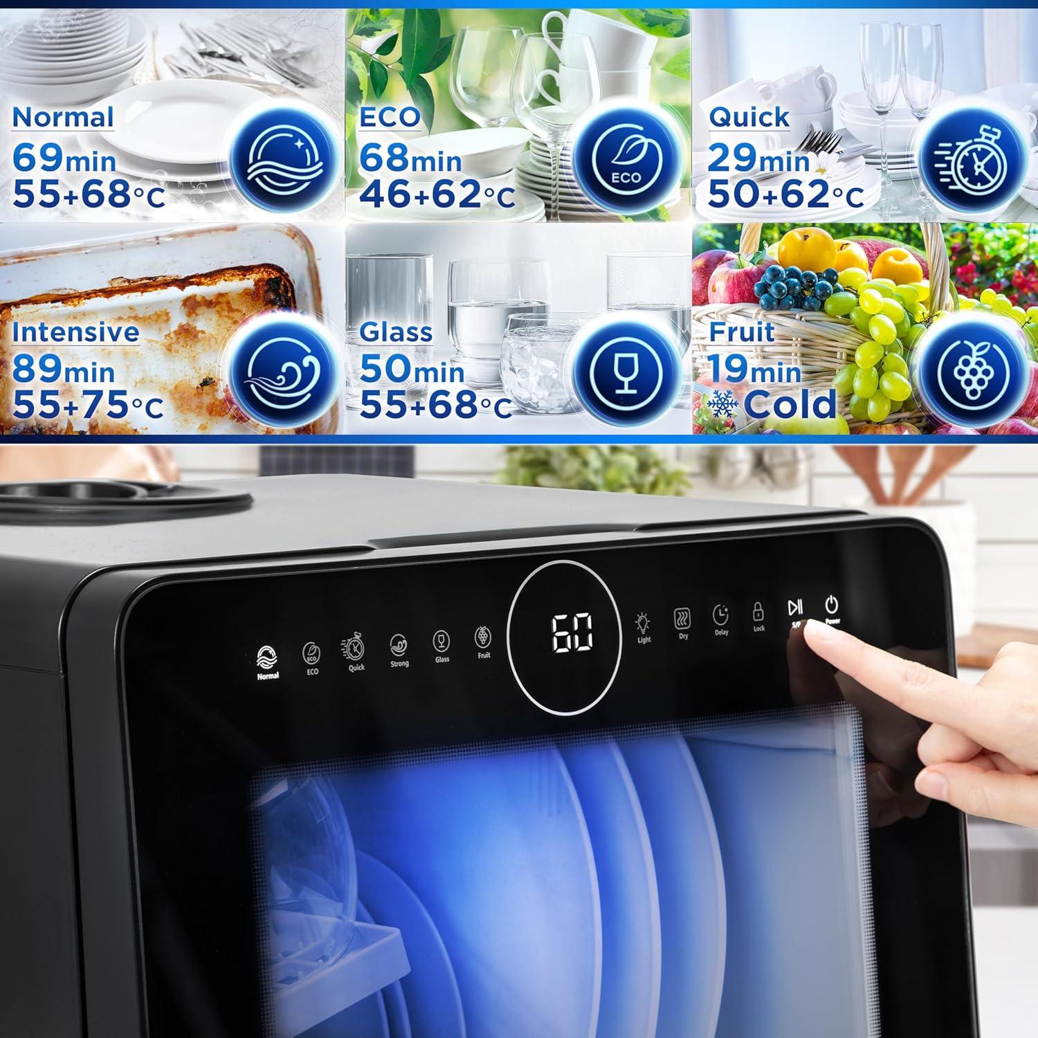 image:imageDuronic DW5 BK Lavevaisselle de table 950W lave vaisselle posable portable compact gain de place pour petite cuisine 7 programmes de lavage schage efficace pratiqueDw5 Bk