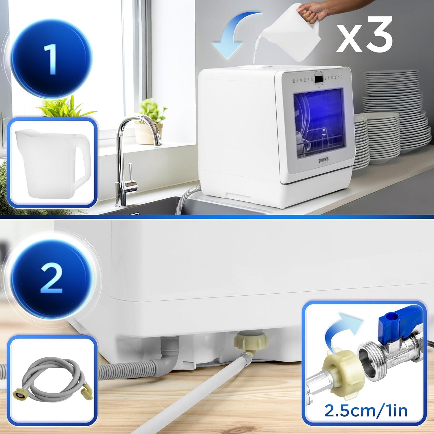 image:imageDuronic DW5 BK Lavevaisselle de table 950W lave vaisselle posable portable compact gain de place pour petite cuisine 7 programmes de lavage schage efficace pratiqueDw5 We