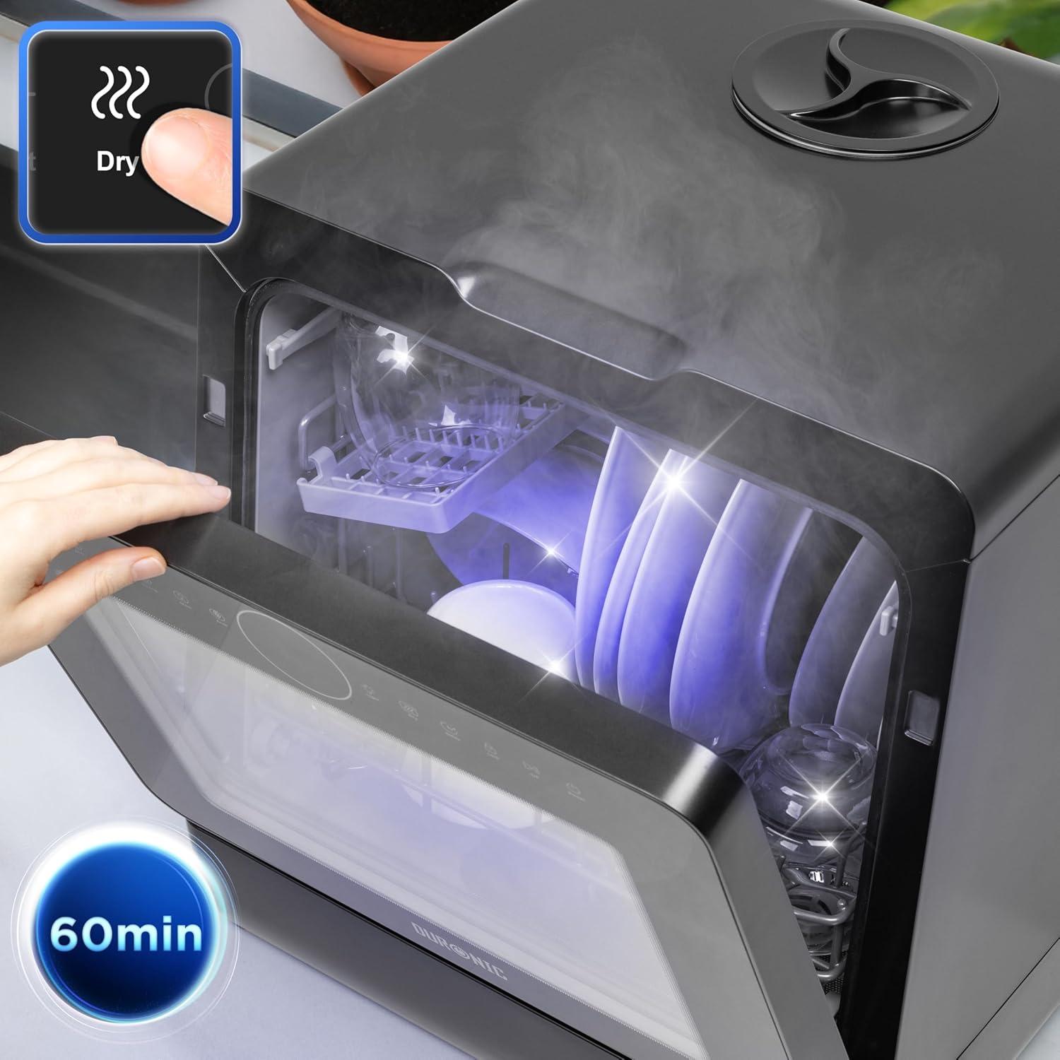 image:imageDuronic DW5 BK Lavevaisselle de table 950W lave vaisselle posable portable compact gain de place pour petite cuisine 7 programmes de lavage schage efficace pratiqueDw5 Bk