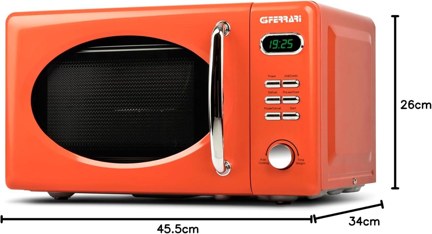 image:imageG3 Ferrari G10155 Sapormio Vintage Microondes Vintage Combin Numrique 1150 W 20 litres 8 programmes 4 modes de cuisson accessoires inclus minuterie 60 min orange