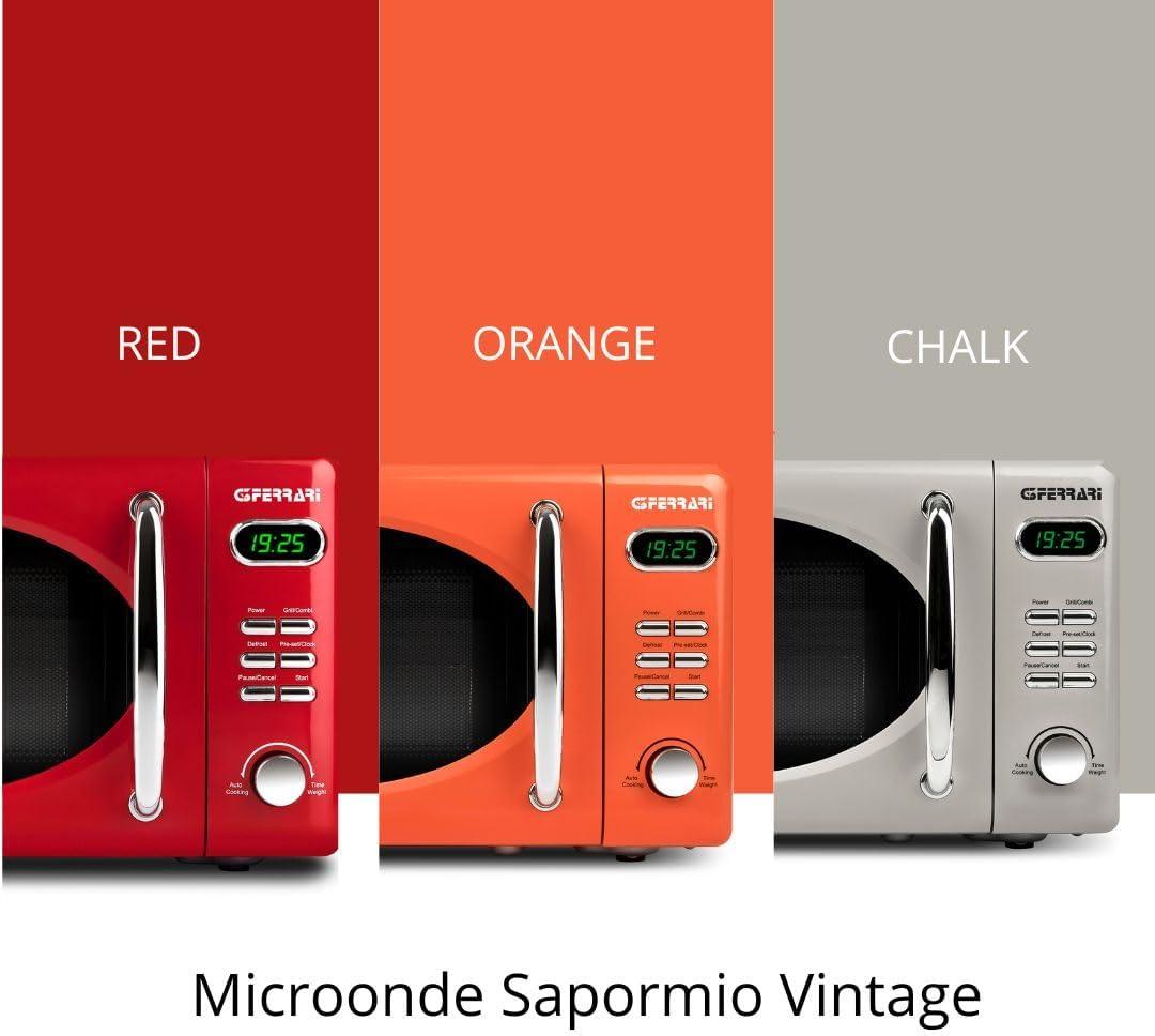 image:imageG3 Ferrari G10155 Sapormio Vintage Microondes Vintage Combin Numrique 1150 W 20 litres 8 programmes 4 modes de cuisson accessoires inclus minuterie 60 min orange