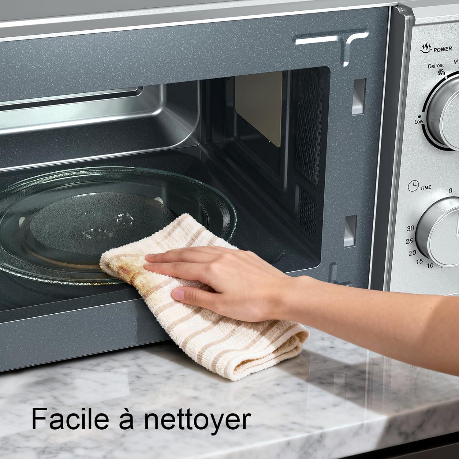 image:imageGalanz Microondes 20 L P70T20LVB 700W Microondes avec 6 niveaux de puissance minuterie de 0 30 minutes nettoyage facile grce au plateau tournant en verre noirArgent