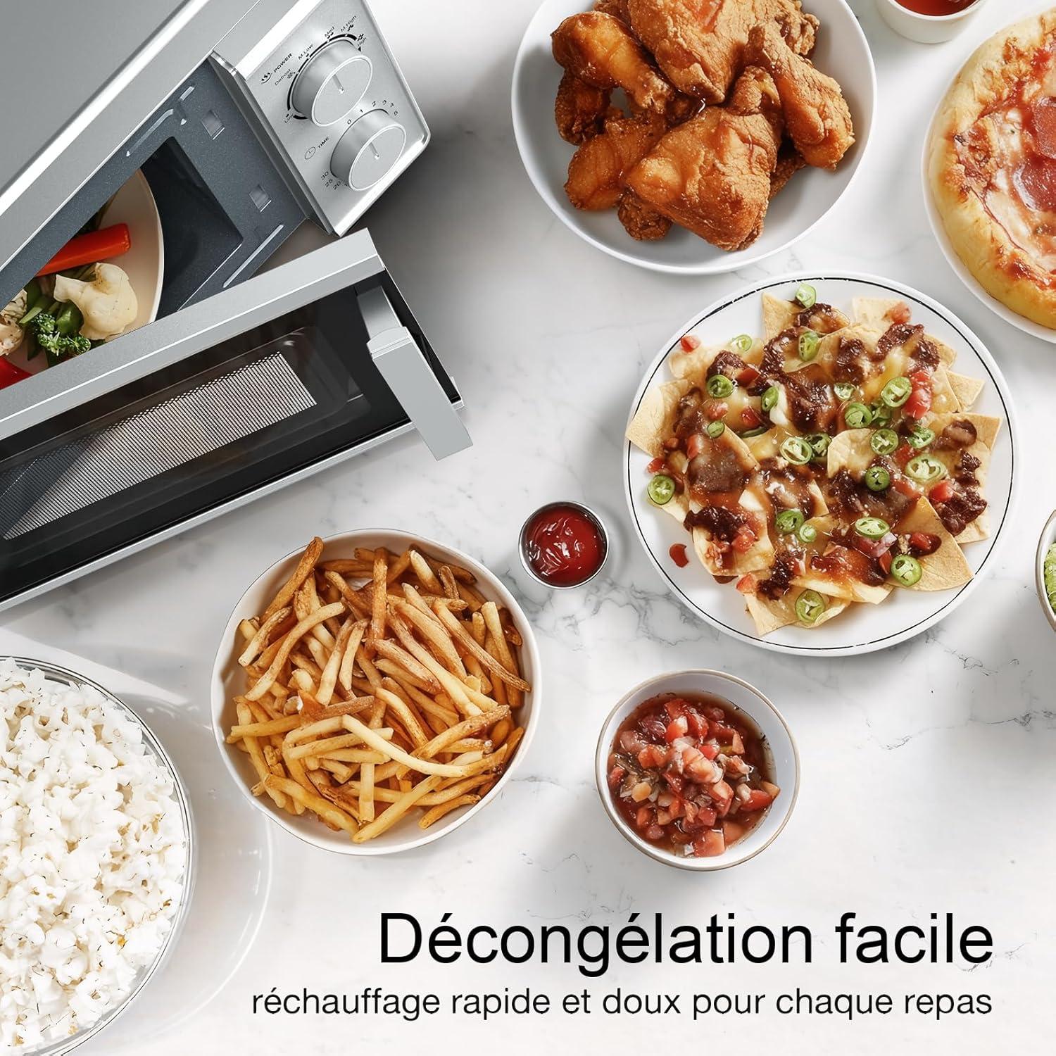 image:imageGalanz Microondes 20 L P70T20LVB 700W Microondes avec 6 niveaux de puissance minuterie de 0 30 minutes nettoyage facile grce au plateau tournant en verre noirArgent