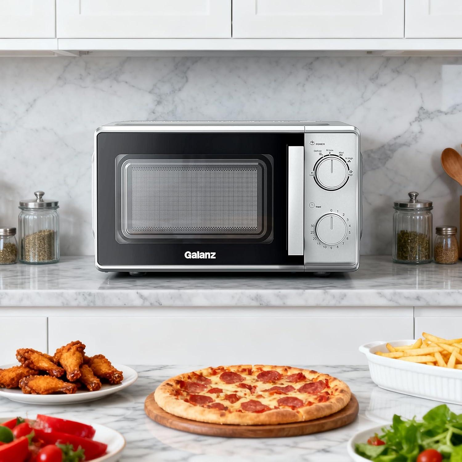 image:imageGalanz Microondes 20 L P70T20LVB 700W Microondes avec 6 niveaux de puissance minuterie de 0 30 minutes nettoyage facile grce au plateau tournant en verre noirArgent