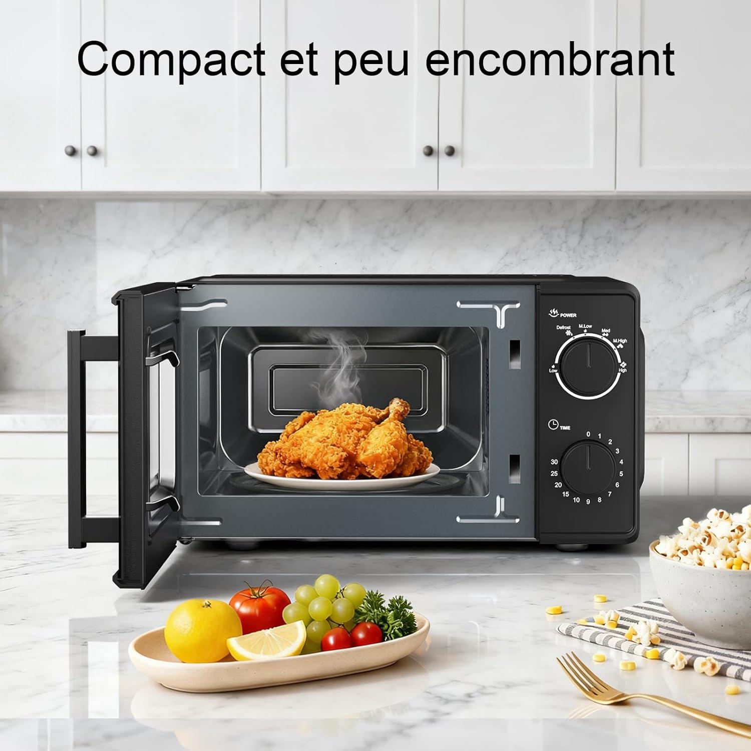 image:imageGalanz Microondes 20 L P70T20LVB 700W Microondes avec 6 niveaux de puissance minuterie de 0 30 minutes nettoyage facile grce au plateau tournant en verre noirNoir