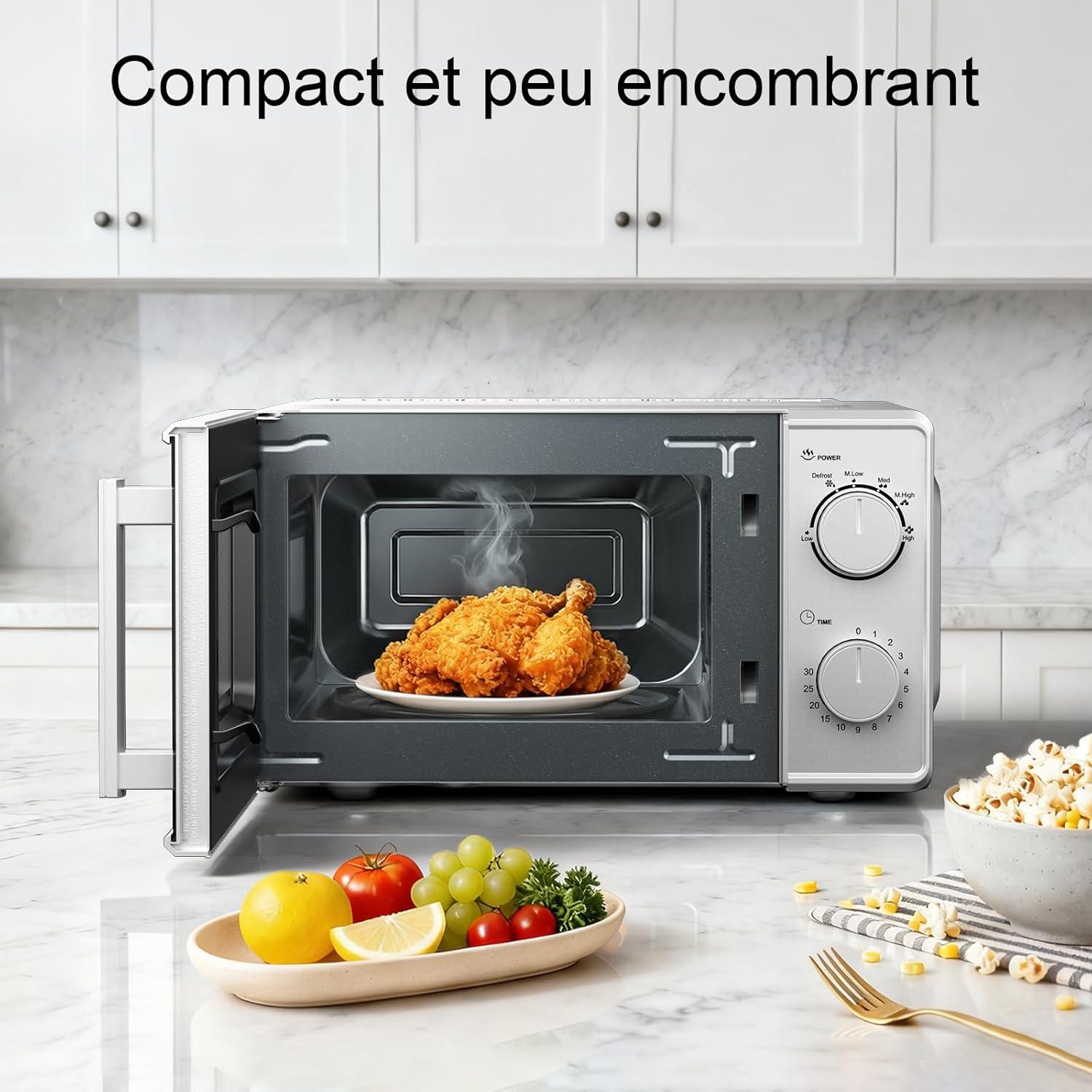 image:imageGalanz Microondes 20 L P70T20LVB 700W Microondes avec 6 niveaux de puissance minuterie de 0 30 minutes nettoyage facile grce au plateau tournant en verre noirArgent