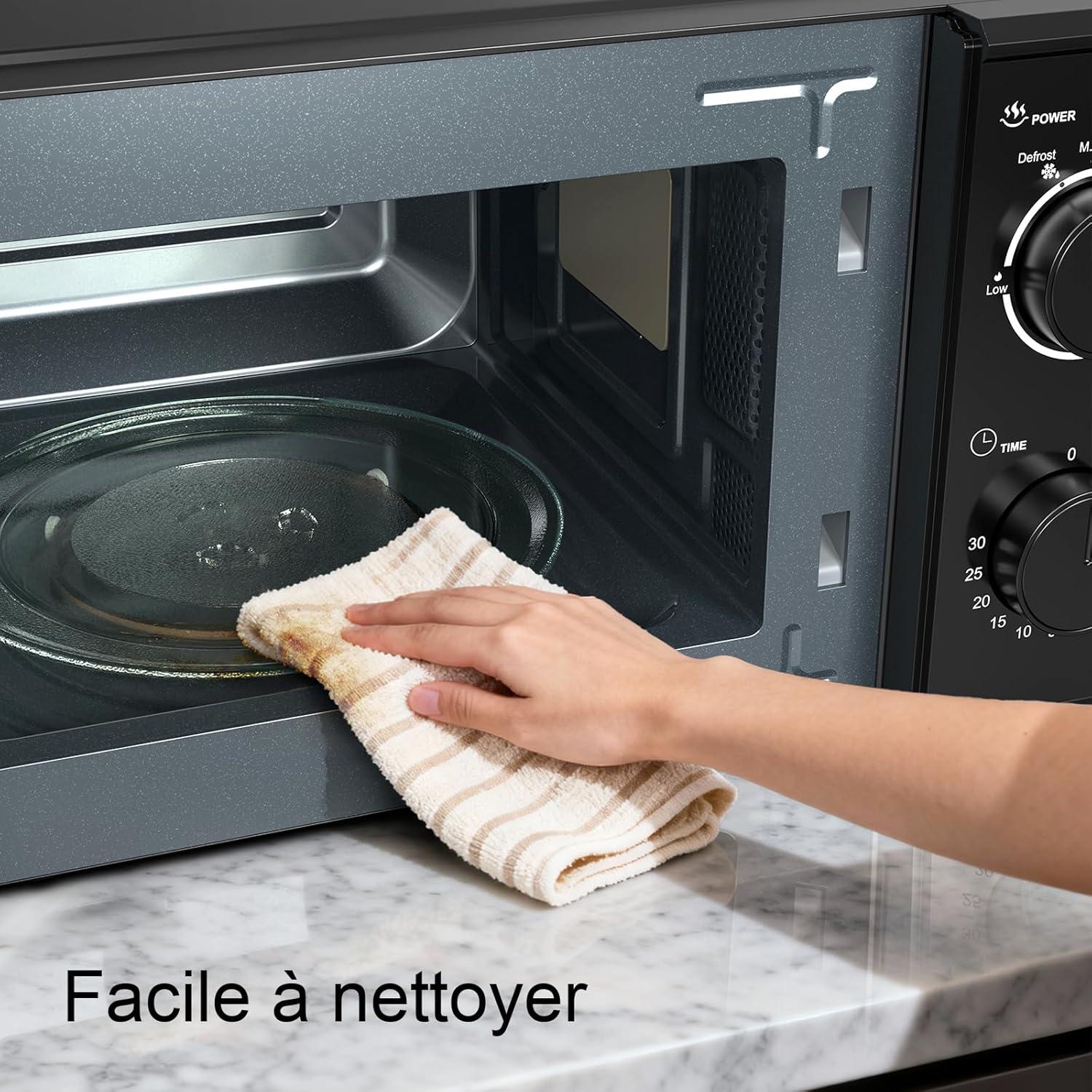 image:imageGalanz Microondes 20 L P70T20LVB 700W Microondes avec 6 niveaux de puissance minuterie de 0 30 minutes nettoyage facile grce au plateau tournant en verre noirNoir
