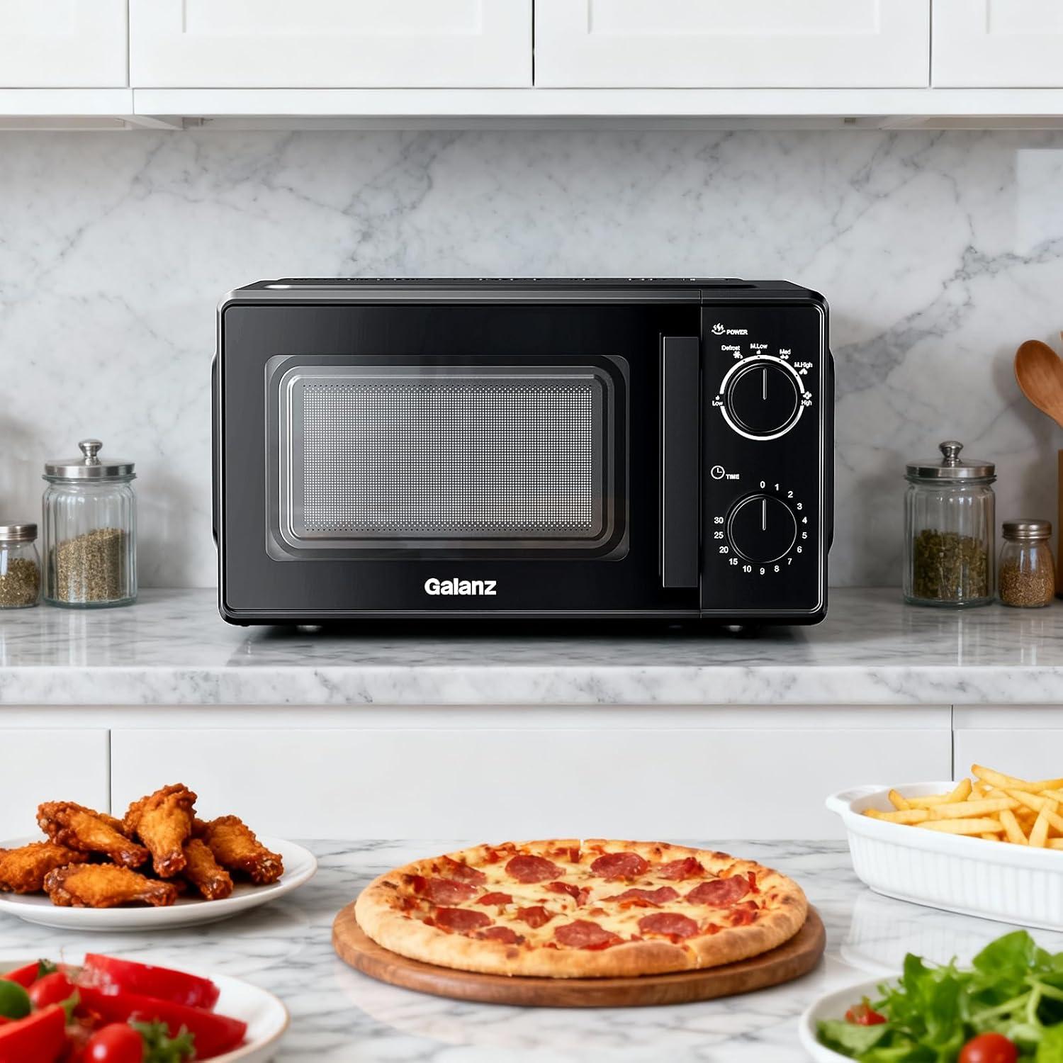 image:imageGalanz Microondes 20 L P70T20LVB 700W Microondes avec 6 niveaux de puissance minuterie de 0 30 minutes nettoyage facile grce au plateau tournant en verre noirNoir