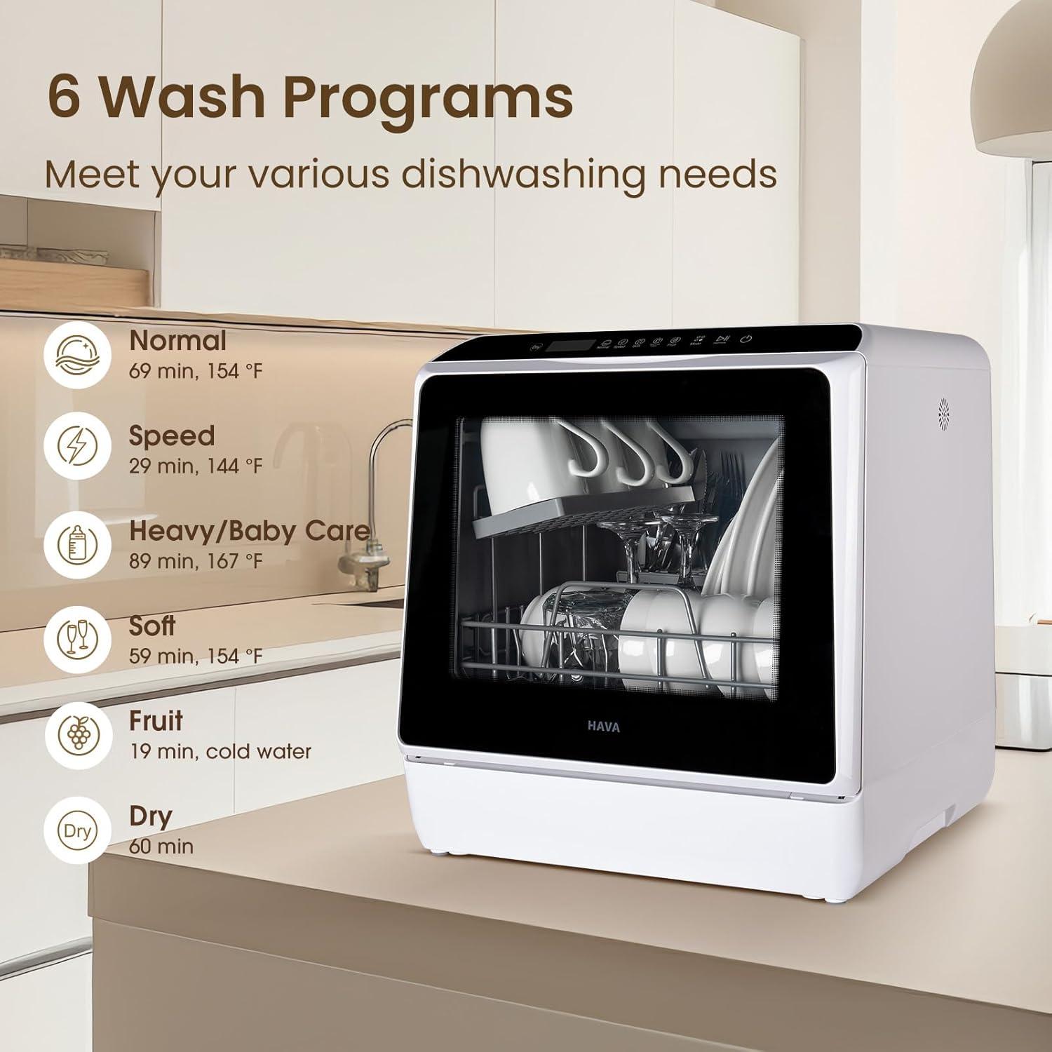 image:imageHAVA mini lave vaisselle 6 programmes portables avec rservoir deau intgr de 5 L aucun branchement ncessaire fonction de soin de bb et de schage lair pour appartements et campingcars