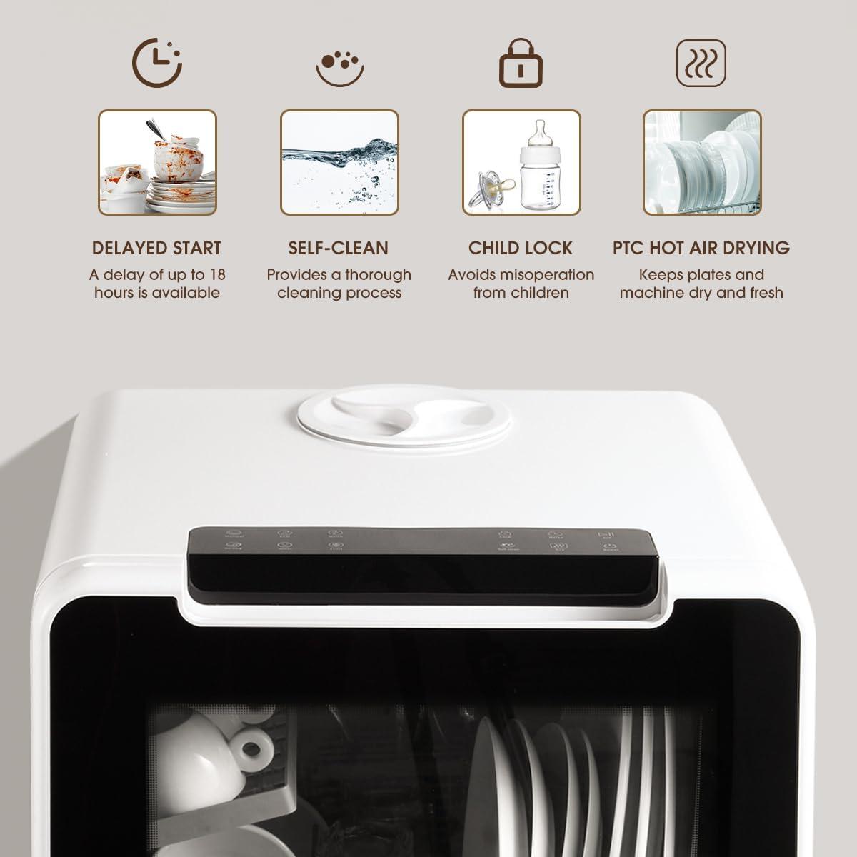 image:imageHAVA mini lave vaisselle nouveau modle amlior 2024 8 programmes de lavage lavevaisselle portable avec scurit enfant et fonction de dmarrage diffr rservoir deau de 5 L
