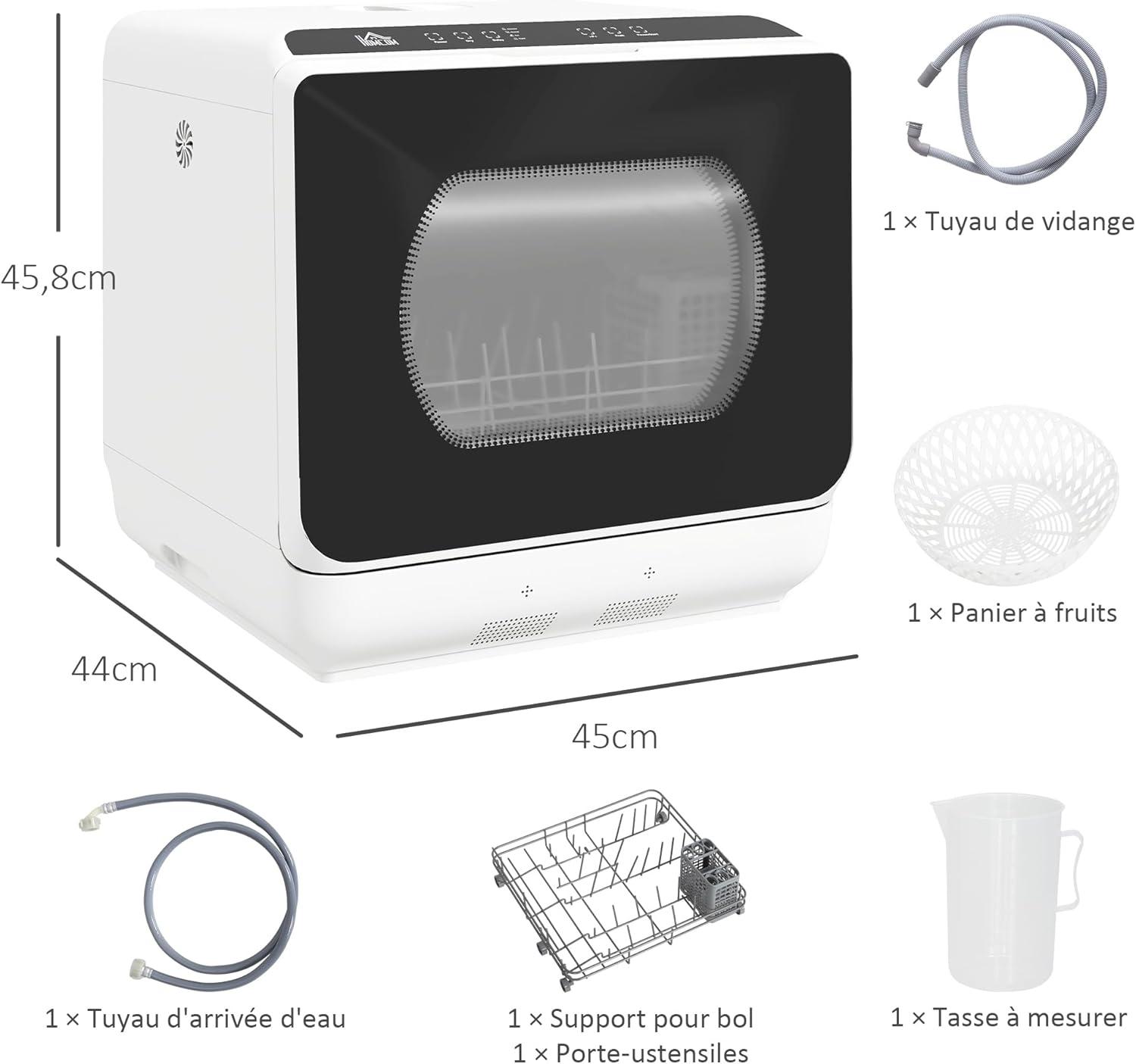 image:imageHOMCOM Mini lavevaisselle 4 couverts lavevaisselle de table 5 programmes double alimentation en eau lavage des fruits rservoir deau 6L commande tactile dpart diffr affichage LED noirNoir