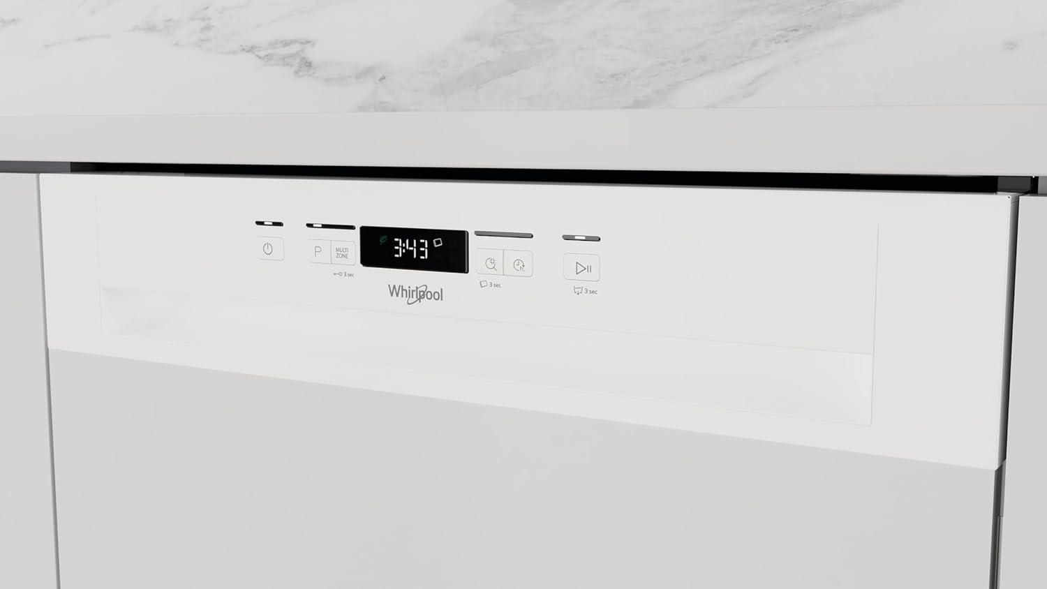image:imageLave vaisselle encastrable 60 cm Whirlpool WBC3C26 Lave vaisselle integrable Bandeau blanc Classe nergtique A Affichage temps restant Dpart diffr