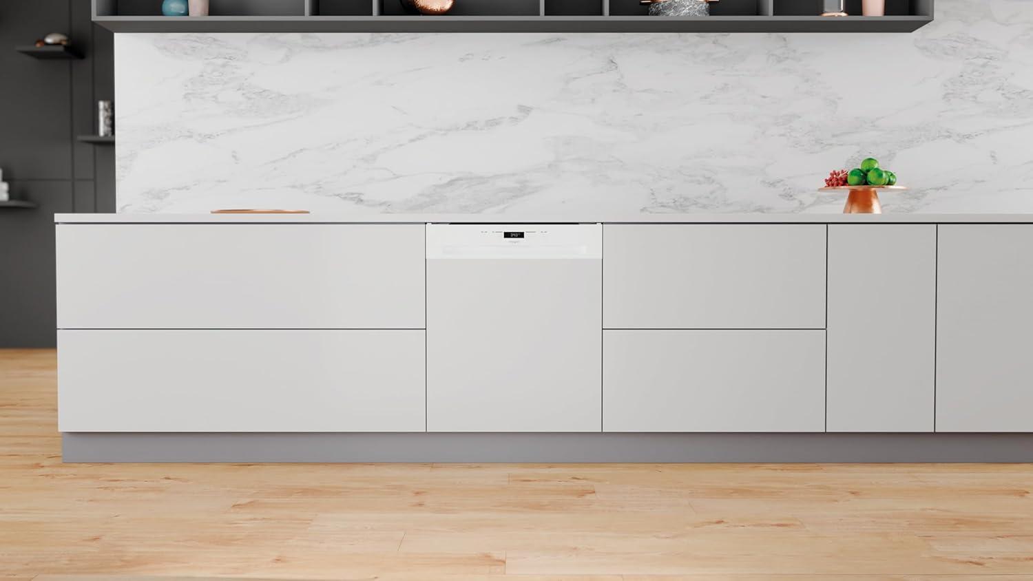 image:imageLave vaisselle encastrable 60 cm Whirlpool WBC3C26 Lave vaisselle integrable Bandeau blanc Classe nergtique A Affichage temps restant Dpart diffr