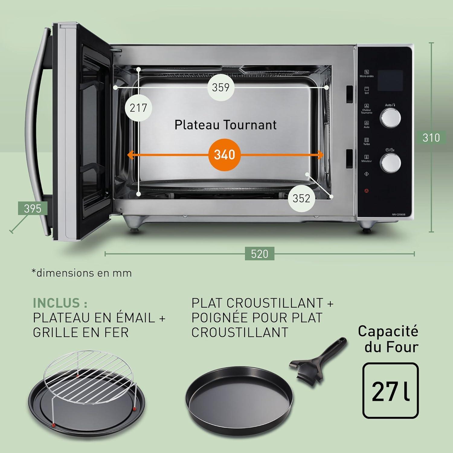 image:imagePanasonic NNCD565BEPG Four 3 en 1 Combin 27 L Inverter Chaleur 100220C Gril Quartz 1300W Microondes 1000 W Plat Crispy Plateau tournant 34 cm Noir Version FRNoir
