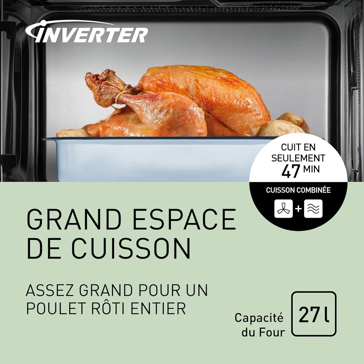 image:imagePanasonic NNCD565BEPG Four 3 en 1 Combin 27 L Inverter Chaleur 100220C Gril Quartz 1300W Microondes 1000 W Plat Crispy Plateau tournant 34 cm Noir Version FRNoir