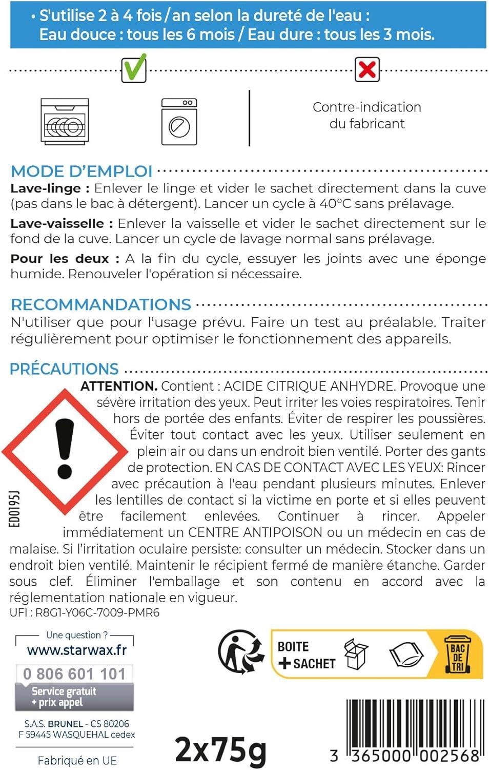 image:imageSTARWAX Dsinfectant frigo et microondes Sans javel Apte au contact alimentaire Tue 999 des bactries et virus Fabriqu en France 250mlLave linge 2 sachets