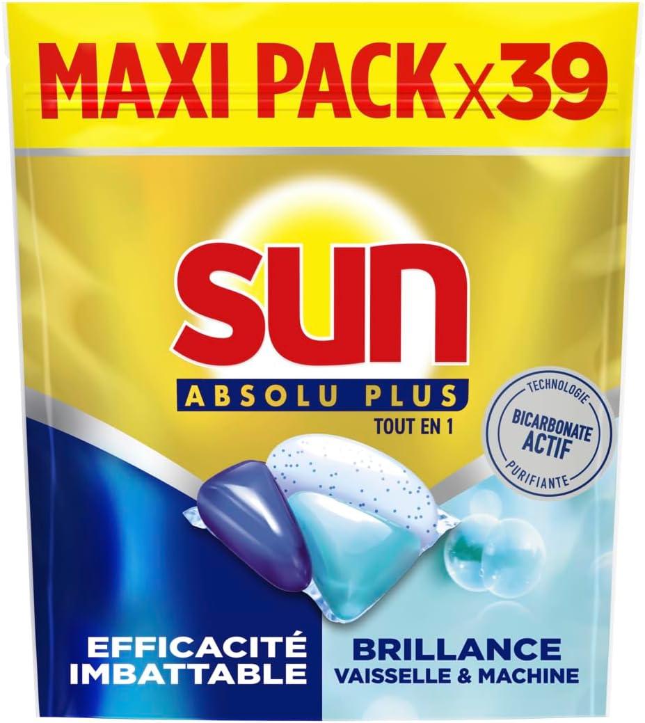 image:imageSUN Absolu Plus Pastilles LaveVaisselle Tout en 1 Bicarbonate Actif 26 Capsules brillance tablettes imbattables sur les taches tenacesBicarbonate